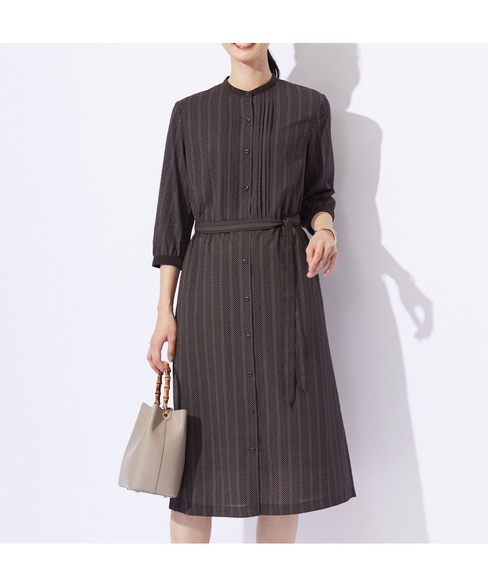 【ジェイ プレス/J.PRESS】の【洗える】ドットデシンプリント ピンタック ワンピース インテリア・キッズ・メンズ・レディースファッション・服の通販 founy(ファニー) 　ファッション　Fashion　レディースファッション　Fashion for Women　ワンピース　Dresses　エレガント 上品　Elegant　洗える　Machine Washable　カフス　Cuff Design　ストライプ　Stripe, Striped Pattern　ドット　Polka Dot, Dot Pattern　ブラウジング　Blouson Silhouette, Cinched Waist　ペチコート　Petticoat, Underskirt　ポケット　Pocket, Pocket Detail　メタル　Metal, Metal Parts　リボン　Ribbon, Bow　A/W・秋冬　Autumn/Winter　ビジネス 仕事 通勤　Business / Work / Commuting　ダークブラウン系|ID: prp329100004756892 ipo3291000000034410798