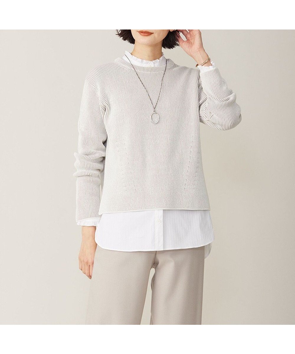 【ジェイ プレス/J.PRESS】の【WEB限定カラーあり・洗える】CLEAR COTTON BLEND サイドスリット ニット インテリア・キッズ・メンズ・レディースファッション・服の通販 founy(ファニー) ファッション Fashion レディースファッション Fashion for Women トップス・カットソー Cut & Sew Tops ニット Knit Tops & Sweaters 春 Spring 洗える Machine Washable シンプル Simple, Minimal ストライプ Stripe, Striped Pattern スリット Slit, Slit Detail セーター Sweater, Knitwear ボトム Bottoms, Lower Wear A/W・秋冬 Autumn/Winter エレガント 上品 Elegant ベージュ系5|ID: prp329100004756919 ipo3291000000034411264