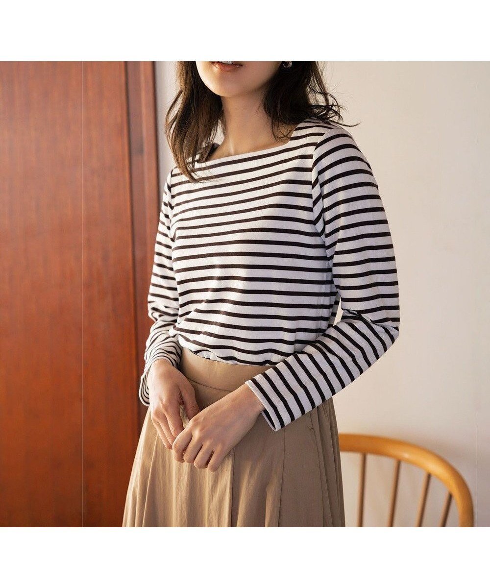 【組曲/KUMIKYOKU】のスクエアネックテール ロングTシャツ インテリア・キッズ・メンズ・レディースファッション・服の通販 founy(ファニー) 　ファッション　Fashion　レディースファッション　Fashion for Women　トップス・カットソー　Cut & Sew Tops　シャツ・ブラウス・オフィスカジュアル　Elegant Blouses & Button-Ups　ロングTシャツ・Tシャツ　Longline T-Shirts & Tees　カットソー・ベーシックTシャツ　Cut-and-Sewn Tops / Stretch Tees & Basics　インナー　Innerwear　カッティング　Cutting Detail　カットソー　Cut and Sewn Top　スクエア　Square, Square Shape　ストレッチ　Stretch, Stretchy Fabric　デコルテ　Décolleté, Neckline　バスク　Basque, Basque Style　バランス　Balance, Style Balance　ボトム　Bottoms, Lower Wear　ボーダー　Border, Stripe　無地　Plain, Solid Color　ラウンド　Round, Round Neck　ロング　Long, Long-Length　A/W・秋冬　Autumn/Winter　おすすめ　Recommended / Our Picks　ダークブラウン系1|ID: prp329100004756938 ipo3291000000034411412