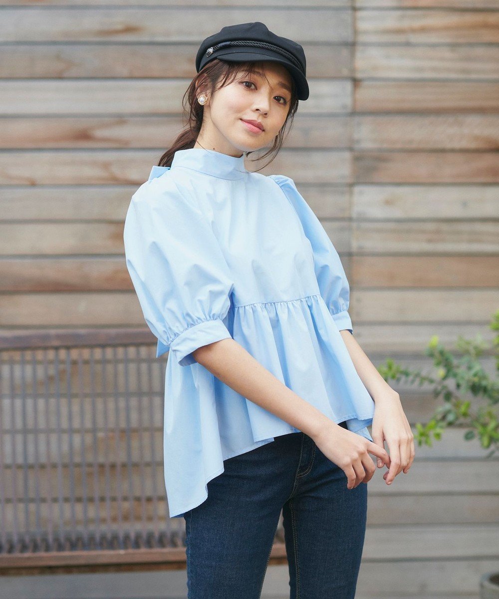 【フェルゥ/Feroux】の【新色追加・ONWARD CROSSET MAG掲載】バックリボンパフスリーブ ブラウス インテリア・キッズ・メンズ・レディースファッション・服の通販 founy(ファニー) 　ファッション　Fashion　レディースファッション　Fashion for Women　トップス・カットソー　Cut & Sew Tops　シャツ・ブラウス・オフィスカジュアル　Elegant Blouses & Button-Ups　ギャザー　Gathered, Ruffled　スリーブ　Sleeve, Long Sleeve / Short Sleeve　バランス　Balance, Style Balance　フラット　Flat, Flat Shoes　リボン　Ribbon, Bow　夏　Summer　春　Spring　S/S・春夏　SS, Spring/Summer, Warm Season　雑誌　Magazine, Fashion Magazine　スカイブルー系|ID: prp329100004757876 ipo3291000000034424120