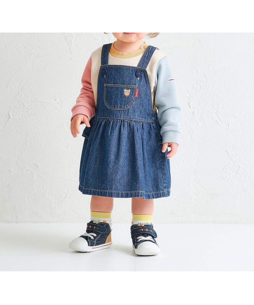 【ミキハウスホットビスケッツ/MIKI HOUSE HOT BISCUITS / KIDS】の【70-110cm】ワンポイント 6オンスデニム ジャンパースカート インテリア・キッズ・メンズ・レディースファッション・服の通販 founy(ファニー) 　ファッション　Fashion　キッズファッション　Fashion for Kids　ワンピース　Dresses　おすすめ　Recommended / Our Picks　インナー　Innerwear　デニム　Denim, Jeans Material　フリル　Frill, Ruffle　ベビー　Baby, Babywear　ポケット　Pocket, Pocket Detail　ワンポイント　One Point, Statement Accent　夏　Summer　S/S・春夏　SS, Spring/Summer, Warm Season　A/W・秋冬　Autumn/Winter　インディゴブルー|ID: prp329100004759046 ipo3291000000034434564