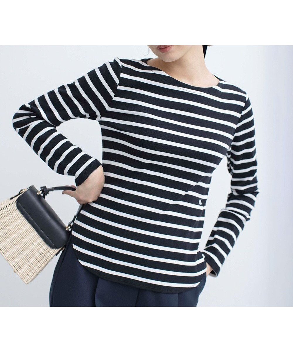 【組曲/KUMIKYOKU】の【ストレッチ・長袖】コットンフライス バスクTシャツ インテリア・キッズ・メンズ・レディースファッション・服の通販 founy(ファニー) 　ファッション　Fashion　レディースファッション　Fashion for Women　トップス・カットソー　Cut & Sew Tops　シャツ・ブラウス・オフィスカジュアル　Elegant Blouses & Button-Ups　ロングTシャツ・Tシャツ　Longline T-Shirts & Tees　カットソー・ベーシックTシャツ　Cut-and-Sewn Tops / Stretch Tees & Basics　カットソー　Cut and Sewn Top　シンプル　Simple, Minimal　ストレッチ　Stretch, Stretchy Fabric　ストーン　Stone, Gem-Like　バスク　Basque, Basque Style　エレガント 上品　Elegant　夏　Summer　春　Spring　S/S・春夏　SS, Spring/Summer, Warm Season　長袖　Long Sleeve, Full Sleeve　ブラック系1|ID: prp329100004759069 ipo3291000000034434697