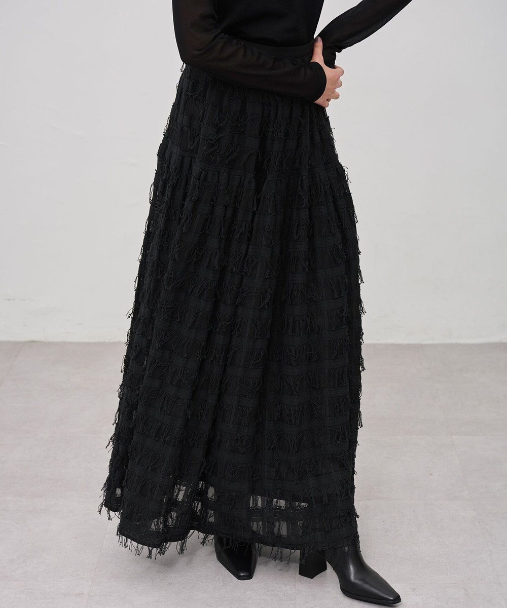 【アンクレイヴ/uncrave】のフリンジレース ティアードスカート インテリア・キッズ・メンズ・レディースファッション・服の通販 founy(ファニー) 　ファッション　Fashion　レディースファッション　Fashion for Women　アウター　Coat / Outerwear Collection　スカート　Skirts　ティアードスカート　Tiered Skirts　カットジャガード　Cut Jacquard　ギャザー　Gathered, Ruffled　シンプル　Simple, Minimal　ジャケット　Jacket, Outerwear　チェック　Check, Plaid, Tartan　ティアードスカート　Tiered Skirt, Flounced Skirt　フリンジ　Fringe, Tassel　フレア　Flare, Flared　ブロック　Block, Solid Block Pattern　メッシュ　Mesh, Net Fabric　ラッセル　Raschel, Raschel Lace　レース　Lace, Lace Fabric　A/W・秋冬　Autumn/Winter　ブラック|ID: prp329100004759914 ipo3291000000035565226