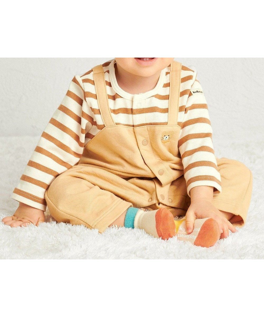 【ミキハウスホットビスケッツ/MIKI HOUSE HOT BISCUITS / KIDS】の【70-80cm】 ボーダー柄 重ね着風 カバーオール インテリア・キッズ・メンズ・レディースファッション・服の通販 founy(ファニー) 　ファッション　Fashion　キッズファッション　Fashion for Kids　カラフル　Colorful Design　長袖　Long Sleeve, Full Sleeve　ベビー　Baby, Babywear　ボーダー　Border, Stripe　ポンチョ　Poncho, Cape Style　ロンパース　Romper, Jumpsuit　冬　Winter / This Winter　A/W・秋冬　Autumn/Winter　S/S・春夏　SS, Spring/Summer, Warm Season　おすすめ　Recommended / Our Picks　夏　Summer　ベージュ|ID: prp329100004760599 ipo3291000000034452014