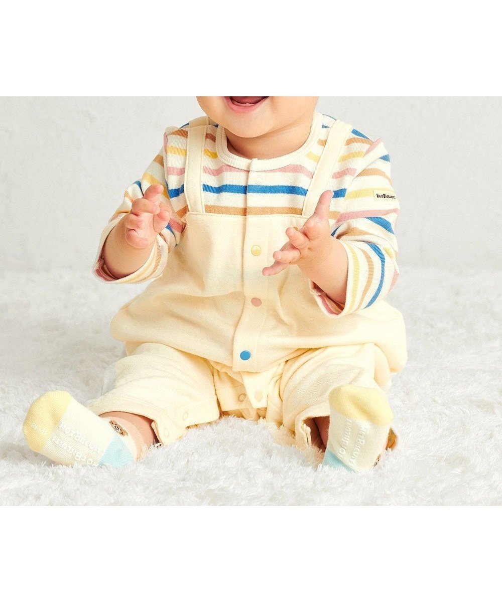 【ミキハウスホットビスケッツ/MIKI HOUSE HOT BISCUITS / KIDS】の【70-80cm】 ボーダー柄 重ね着風 カバーオール インテリア・キッズ・メンズ・レディースファッション・服の通販 founy(ファニー) 　ファッション　Fashion　キッズファッション　Fashion for Kids　カラフル　Colorful Design　長袖　Long Sleeve, Full Sleeve　ベビー　Baby, Babywear　ボーダー　Border, Stripe　ポンチョ　Poncho, Cape Style　ロンパース　Romper, Jumpsuit　冬　Winter / This Winter　A/W・秋冬　Autumn/Winter　S/S・春夏　SS, Spring/Summer, Warm Season　おすすめ　Recommended / Our Picks　夏　Summer　マルチカラー|ID: prp329100004760599 ipo3291000000034452015