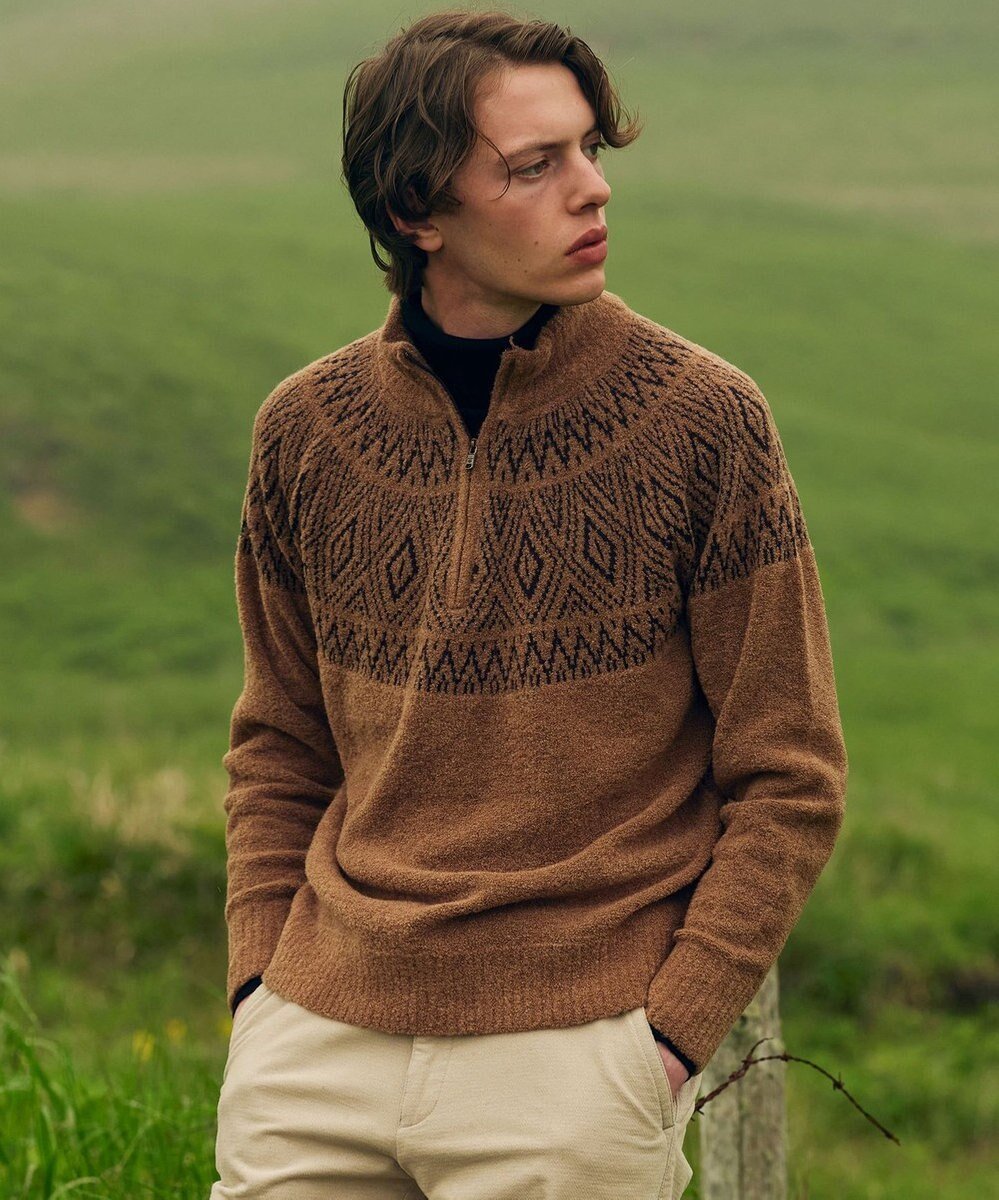 【ジョセフ アブード/JOSEPH ABBOUD / MEN】の【インポート素材/ふわふわ】ブークレー ハイネック ジップ プルオーバー ニット インテリア・キッズ・メンズ・レディースファッション・服の通販 founy(ファニー) 　ファッション　Fashion　メンズファッション　Fashion for Men　トップス・カットソー　Cut & Sew Tops　ニット・セーター / 定番トップス　Knit Tops & Sweaters　イタリア　Italy　インポート　Imported Fashion　ジップ　Zip, Zipper　ジャカード／ジャガード　Jacquard, Woven Pattern　セーター　Sweater, Knitwear　ハイネック　High Neck, Mock Neck　A/W・秋冬　Autumn/Winter　エレガント 上品　Elegant　キャメル系|ID: prp329100004760617 ipo3291000000034452099
