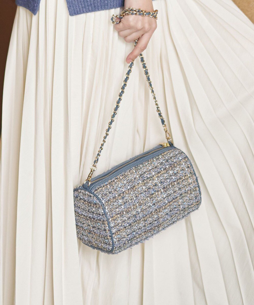 【23区/NIJYUSANKU】の【先行予約】GIOLICAツイード シリンダー ショルダーバッグ インテリア・キッズ・メンズ・レディースファッション・服の通販 founy(ファニー) 　ファッション　Fashion　レディースファッション　Fashion for Women　バッグ　Bags　イタリア　Italy　ジャケット　Jacket, Outerwear　チャーム　Charm, Pendant　ツイード／ツィード　Choker, Choker Necklace　ツイード　Twill, Twill Weave　フェイクレザー　Faux Leather, PU Leather　フォルム　Silhouette, Form　フランス　France, French　ミックス　Mix, Mixed Style　メタル　Metal, Metal Parts　エレガント 上品　Elegant　ブルーミックス|ID: prp329100004761940 ipo3291000000034485403