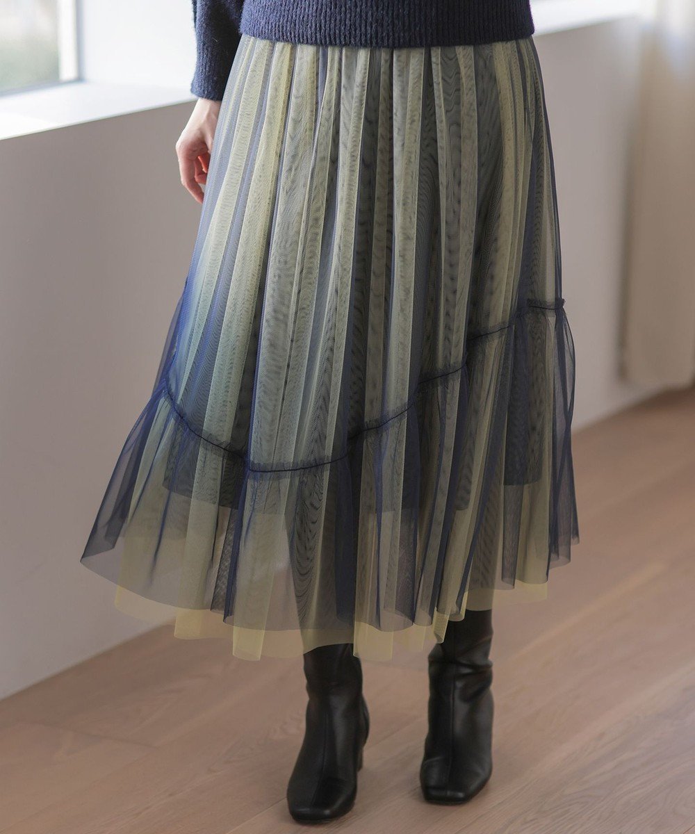 【組曲/KUMIKYOKU】のリバーシブルチュール スカート インテリア・キッズ・メンズ・レディースファッション・服の通販 founy(ファニー) 　ファッション　Fashion　レディースファッション　Fashion for Women　スカート　Skirts　アシンメトリー　Asymmetrical Style　シンプル　Simple, Minimal　チュール　Tulip, Tulip Motif　デニム　Denim, Jeans Material　ペチコート　Petticoat, Underskirt　リバーシブル　Reversible, Two-Sided　A/W・秋冬　Autumn/Winter　おすすめ　Recommended / Our Picks　旅行　Travel　グレイッシュネイビー×イエロー|ID: prp329100004761949 ipo3291000000034768562