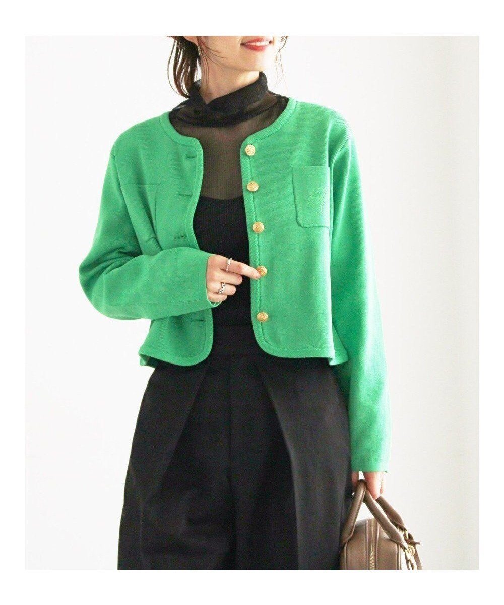 【テチチ/Te chichi】のレタードポケットジャケットカーディガン インテリア・キッズ・メンズ・レディースファッション・服の通販 founy(ファニー) ファッション Fashion レディースファッション Fashion for Women カーディガン Cardigan, Knitwear クラシカル Classical, Vintage-Inspired ジャケット Jacket, Outerwear セーター Sweater, Knitwear フロント Front, Front Design ポケット Pocket, Pocket Detail ワンポイント One Point, Statement Accent 夏 Summer S/S・春夏 SS, Spring/Summer, Warm Season A/W・秋冬 Autumn/Winter グリーン|ID: prp329100004761989 ipo3291000000034463898