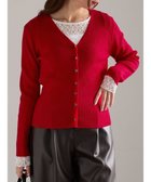 【テチチ/Te chichi】のウェーブメタル釦Vネックリブカーディガン レッド|ID: prp329100004761994 ipo3291000000034463911