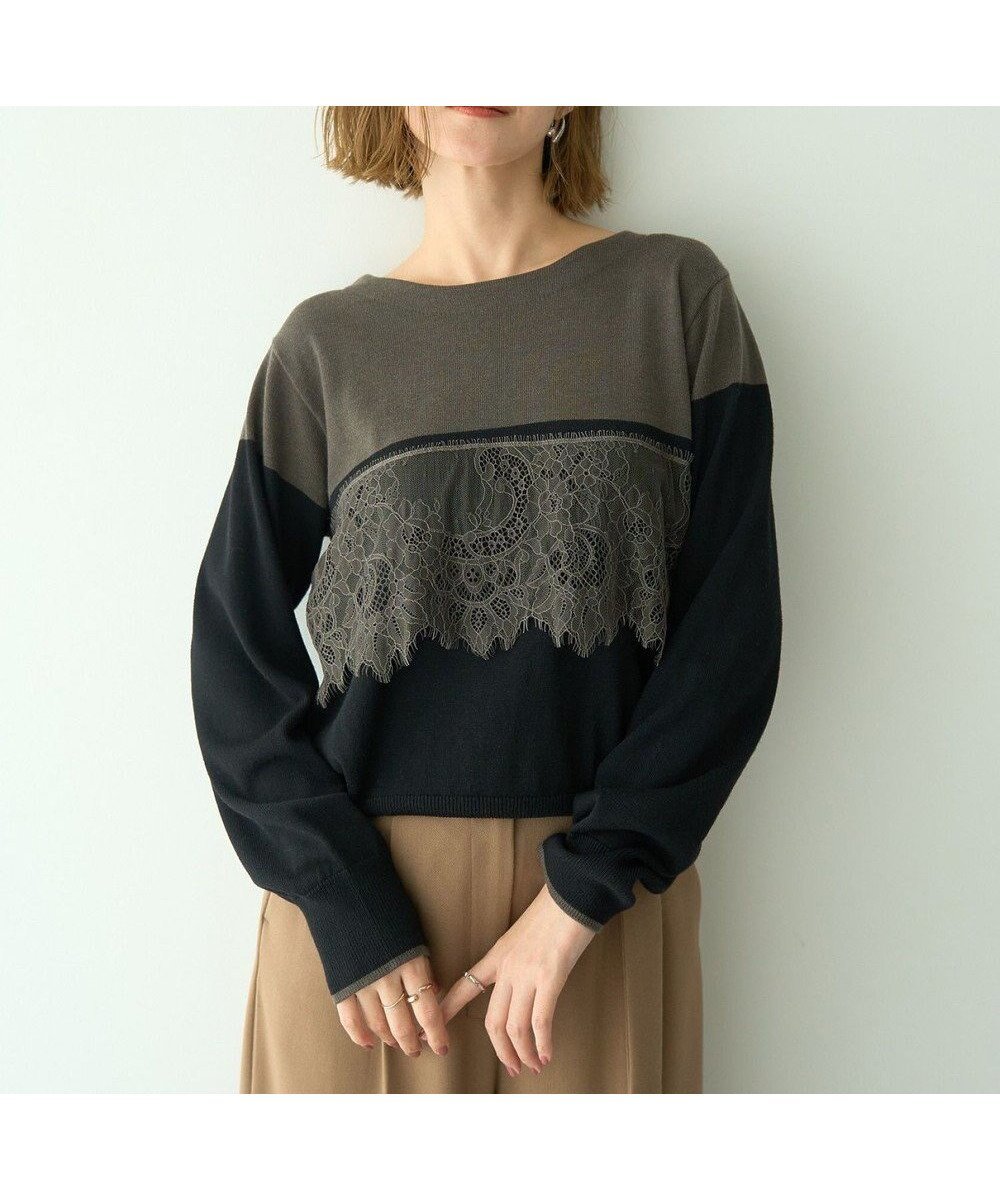 【イェッカ ヴェッカ/YECCA VECCA】のバイカラーレースニット インテリア・キッズ・メンズ・レディースファッション・服の通販 founy(ファニー) 　ファッション　Fashion　レディースファッション　Fashion for Women　トップス・カットソー　Cut & Sew Tops　ニット　Knit Tops & Sweaters　セーター　Sweater, Knitwear　ポケット　Pocket, Pocket Detail　レース　Lace, Lace Fabric　A/W・秋冬　Autumn/Winter　軽量　Lightweight, Ultra Light　Charcoal Gray|ID: prp329100004762100 ipo3291000000034464652
