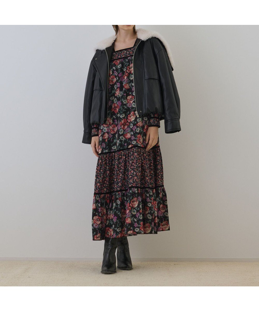 【グレース コンチネンタル/GRACE CONTINENTAL】のボタニカルティアードワンピース インテリア・キッズ・メンズ・レディースファッション・服の通販 founy(ファニー) ファッション Fashion レディースファッション Fashion for Women ワンピース Dresses ヴィンテージ Vintage Style クラシカル Classical, Vintage-Inspired スクエア Square, Square Shape パウダー Powder, Soft Tone パターン Pattern, Design Print パッチワーク Patchwork, Mixed Fabric ベルベット Velvet, Velvety A/W・秋冬 Autumn/Winter エレガント 上品 Elegant ブラック|ID: prp329100004762111 ipo3291000000034464696