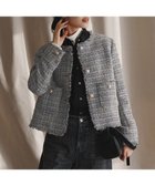 【23区/NIJYUSANKU】のGIOLICAツイード ノーカラー ボタン ジャケット ブルーミックス|ID:prp329100004762134