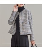 【23区/NIJYUSANKU】のGIOLICAツイード ノーカラー ボタン ジャケット ブルーミックス|ID:prp329100004762134