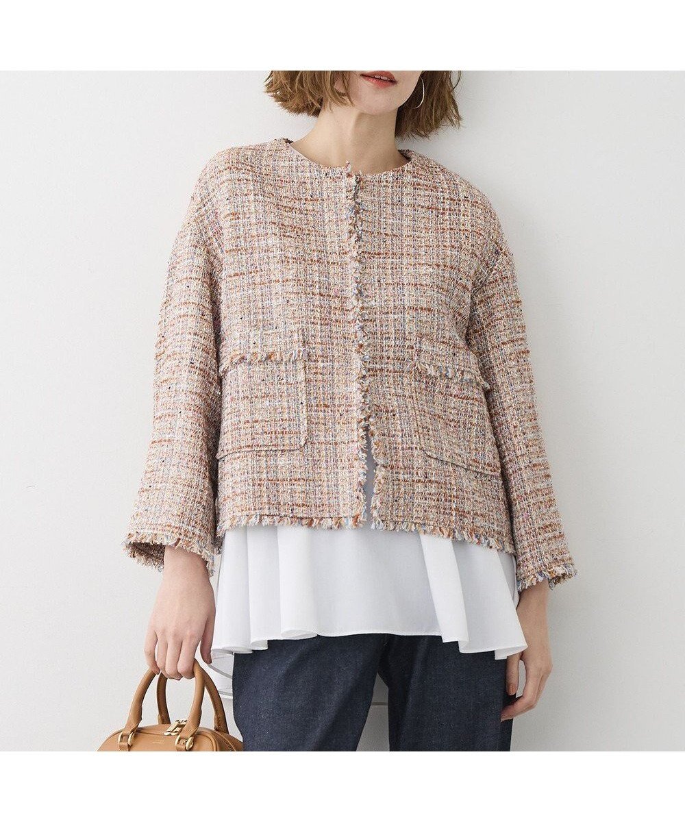 【23区/NIJYUSANKU】の【先行予約】GIOLICAツイード ノーカラー ジャケット インテリア・キッズ・メンズ・レディースファッション・服の通販 founy(ファニー) ファッション Fashion レディースファッション Fashion for Women アウター Coat / Outerwear Collection レディースジャケット・軽アウター Jackets ノーカラージャケット / シンプル上品コーデ Collarless Jackets イタリア Italy 春 Spring カーディガン Cardigan, Knitwear ショルダー Shoulder, Shoulder Strap ジャケット Jacket, Outerwear ストライプ Stripe, Striped Pattern スリーブ Sleeve, Long Sleeve / Short Sleeve チェック Check, Plaid, Tartan ツイード/ツィード Choker, Choker Necklace ツイード Twill, Twill Weave ネップ Nepp, Slub Yarn バランス Balance, Style Balance フラット Flat, Flat Shoes フランス France, French フロント Front, Front Design プリント Print, Printed Pattern ミックス Mix, Mixed Style ラグジュアリー Luxury, Elegant ランダム Random, Irregular ワイド Wide, Wide Fit S/S・春夏 SS, Spring/Summer, Warm Season 夏 Summer エレガント 上品 Elegant テラコッタミックス|ID: prp329100004762135 ipo3291000000034464798