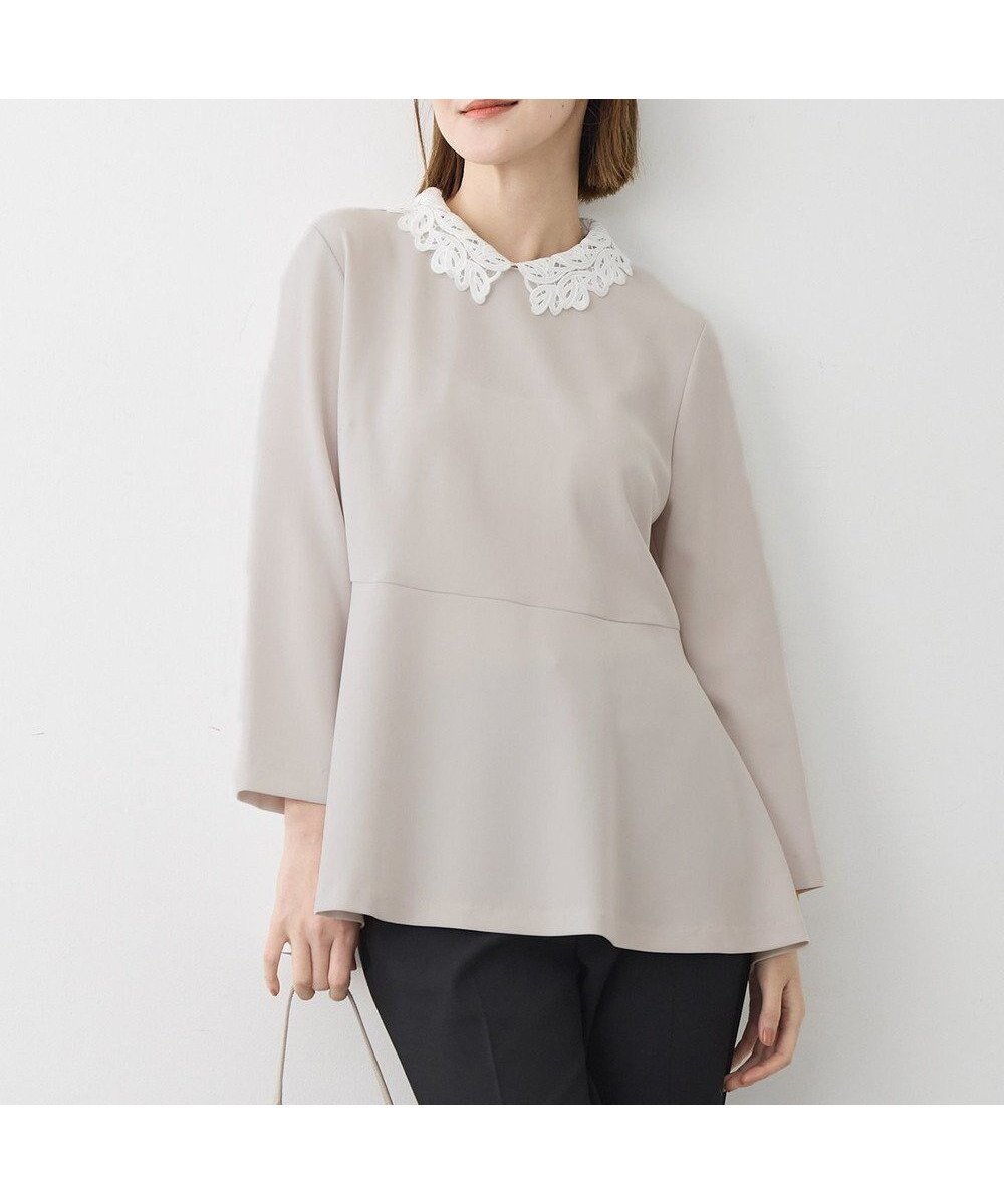 【23区/NIJYUSANKU】の【セットアップ対応/洗える】トリアセダブルジョーゼット 2WAYレース襟 ペプラムブラウス インテリア・キッズ・メンズ・レディースファッション・服の通販 founy(ファニー) 　ファッション　Fashion　レディースファッション　Fashion for Women　トップス・カットソー　Cut & Sew Tops　シャツ・ブラウス・オフィスカジュアル　Elegant Blouses & Button-Ups　セットアップ　Matching Sets　レディーストップス・ブラウス　Tops & Blouses / Assorted Women's Tops　エレガント 上品　Elegant　春　Spring　洗える　Machine Washable　シフォン　Chiffon, Lightweight Fabric　シンプル　Simple, Minimal　ジャケット　Jacket, Outerwear　ジョーゼット　Georgette, Semi-Sheer Fabric　ストレッチ　Stretch, Stretchy Fabric　スリーブ　Sleeve, Long Sleeve / Short Sleeve　スーツ　Suit, Formalwear　セットアップ　Set-Up, Coordinated Outfit　テーパード　Tapered, Tapered Pants　定番　Standard, Basic Item　ネックレス　Necklace, Pendant Necklace　パール　Pearl, Pearl Accent　ブローチ　Brooch, Pin Brooch　ペプラム　Peplum, Flared Hem　レース　Lace, Lace Fabric　S/S・春夏　SS, Spring/Summer, Warm Season　夏　Summer　2023春夏・S/S　Spring/Summer 2023 SS23　2023年　2023　セレモニー　Ceremony　入学式　Entrance Ceremony　ベージュ系|ID: prp329100004762149 ipo3291000000035636695