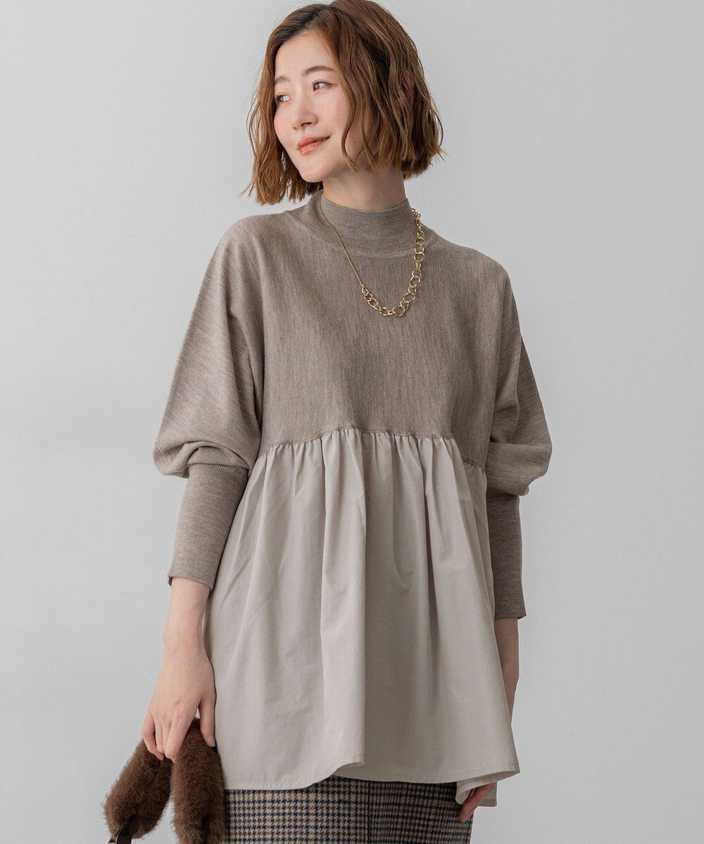 【23区/NIJYUSANKU】の【洗える】ギャザープルオーバー コンビ ニット インテリア・キッズ・メンズ・レディースファッション・服の通販 founy(ファニー) ファッション Fashion レディースファッション Fashion for Women トップス・カットソー Cut & Sew Tops ニット Knit Tops & Sweaters カジュアルプルオーバー・ニットトップス Pullovers & Knit Tops / Casual Pullovers 洗える Machine Washable ギャザー Gathered, Ruffled コンビ Combo, Combination Style シルク Silk, 100% Silk シンプル Simple, Minimal セーター Sweater, Knitwear デニム Denim, Jeans Material ドッキング Docking, Mixed Material なめらか Smooth, Silky Texture ハイネック High Neck, Mock Neck リラックス Relax, Relaxed Fit A/W・秋冬 Autumn/Winter 冬 Winter / This Winter 新作・新入荷 New Arrivals / New In エレガント 上品 Elegant 2025年 2025 2025-2026秋冬・A/W Autumn/Winter 2025–26 AW25–26 ベージュ系|ID: prp329100004763017 ipo3291000000034474117