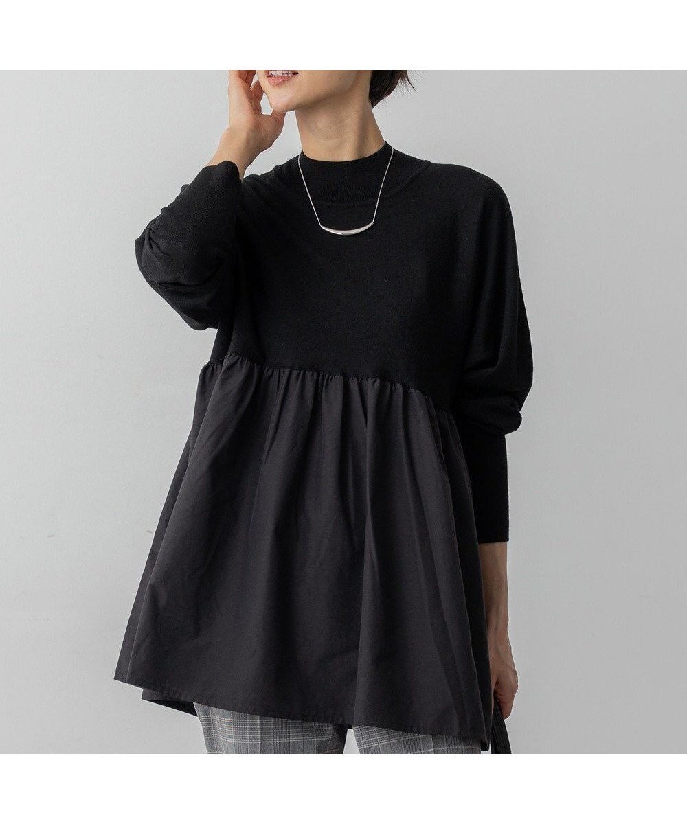 【23区/NIJYUSANKU】の【洗える】ギャザープルオーバー コンビ ニット 人気、トレンドファッション・服の通販 founy(ファニー) 　ファッション　Fashion　レディースファッション　Fashion for Women　トップス・カットソー　Cut & Sew Tops　ニット　Knit Tops & Sweaters　カジュアルプルオーバー・ニットトップス　Pullovers & Knit Tops / Casual Pullovers　洗える　Machine Washable　ギャザー　Gathered, Ruffled　コンビ　Combo, Combination Style　シルク　Silk, 100% Silk　シンプル　Simple, Minimal　セーター　Sweater, Knitwear　デニム　Denim, Jeans Material　ドッキング　Docking, Mixed Material　なめらか　Smooth, Silky Texture　ハイネック　High Neck, Mock Neck　リラックス　Relax, Relaxed Fit　A/W・秋冬　Autumn/Winter　冬　Winter / This Winter　エレガント 上品　Elegant　2025年　2025　2025-2026秋冬・A/W　Autumn/Winter 2025–26 AW25–26　 other-1|ID: prp329100004763017 ipo3291000000035574678