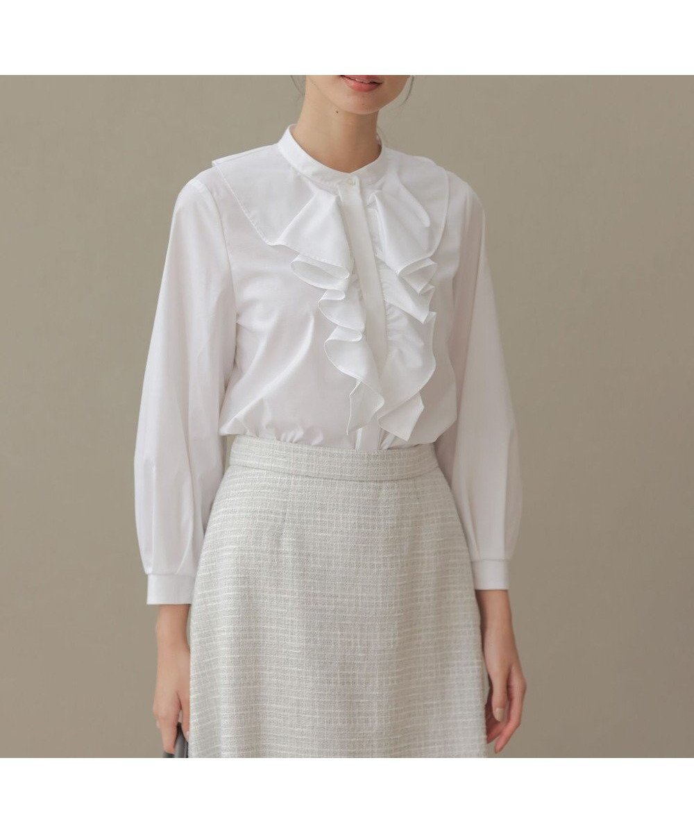 【組曲/KUMIKYOKU】の【KUMIKYOKU NAVY】コットンタッチシャーティングラッフルフレア ブラウス 人気、トレンドファッション・服の通販 founy(ファニー) ファッション Fashion レディースファッション Fashion for Women トップス・カットソー Cut & Sew Tops シャツ・ブラウス・オフィスカジュアル Elegant Blouses & Button-Ups インナー Innerwear オケージョン Occasion Wear カフス Cuff Design コレクション Collection, Seasonal Line ジャケット Jacket, Outerwear ストレッチ Stretch, Stretchy Fabric フォルム Silhouette, Form フォーマル Formal, Dressy フレア Flare, Flared ブラウジング Blouson Silhouette, Cinched Waist リボン Ribbon, Bow A/W・秋冬 Autumn/Winter 2022年 2022 S/S・春夏 SS, Spring/Summer, Warm Season 2022-2023秋冬・A/W Autumn/Winter 2022–23 AW22–23 夏 Summer エレガント 上品 Elegant セレモニー Ceremony 入学式 Entrance Ceremony 卒業式 Graduation Ceremony 結婚式 Wedding other-1|ID: prp329100004763050 ipo3291000000034606596