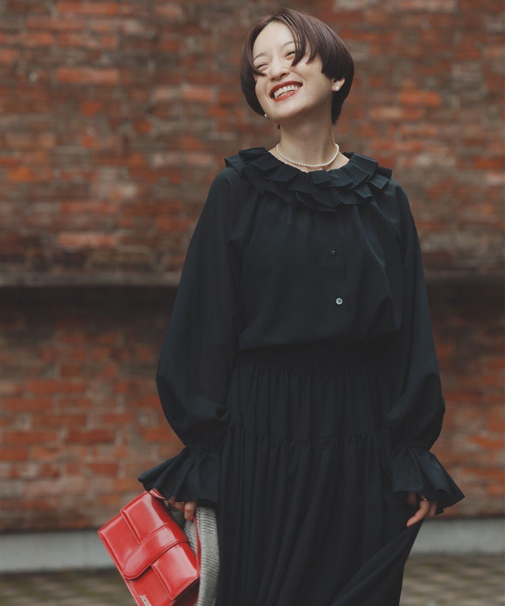 【ハッシュニュアンス/#Newans】の【前後着用可能】【高山都さんコラボ】ビッグカラー2WAYブラウス インテリア・キッズ・メンズ・レディースファッション・服の通販 founy(ファニー) 　ファッション　Fashion　レディースファッション　Fashion for Women　トップス・カットソー　Cut & Sew Tops　シャツ・ブラウス・オフィスカジュアル　Elegant Blouses & Button-Ups　洗える　Machine Washable　コラボ　Collaboration, Collab　スリーブ　Sleeve, Long Sleeve / Short Sleeve　セットアップ　Set-Up, Coordinated Outfit　なめらか　Smooth, Silky Texture　バランス　Balance, Style Balance　ビッグ　Big, Oversized　A/W・秋冬　Autumn/Winter　エレガント 上品　Elegant　ブラック|ID: prp329100004763072 ipo3291000000034474356