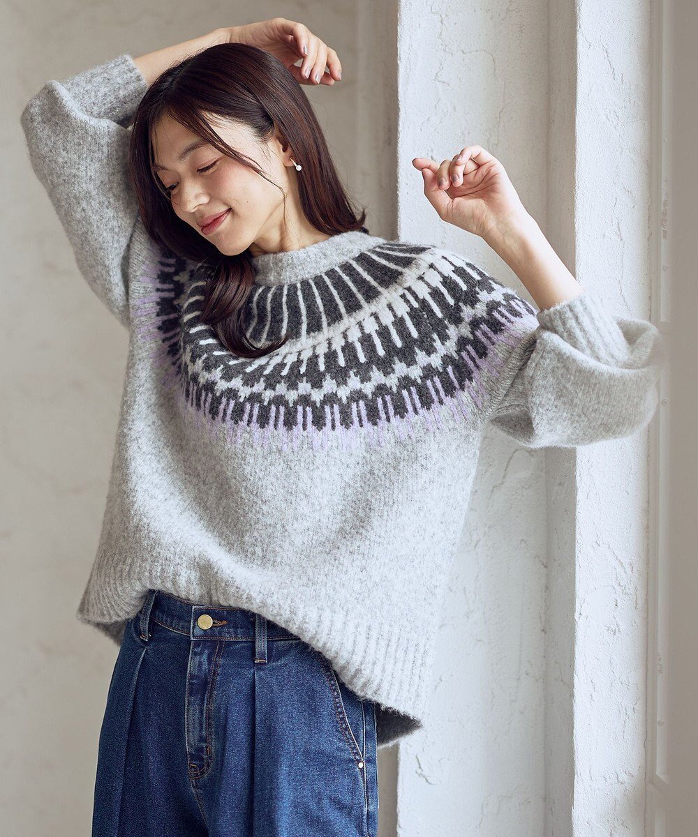 【エニー/ANY】のノルディックパターンニット インテリア・キッズ・メンズ・レディースファッション・服の通販 founy(ファニー) 　ファッション　Fashion　レディースファッション　Fashion for Women　トップス・カットソー　Cut & Sew Tops　ニット　Knit Tops & Sweaters　洗える　Machine Washable　シンプル　Simple, Minimal　スラックス　Slacks, Dress Pants　セーター　Sweater, Knitwear　デニム　Denim, Jeans Material　トレンド　Trend, Trending Now　ボトム　Bottoms, Lower Wear　ロング　Long, Long-Length　A/W・秋冬　Autumn/Winter　ホリデーシーズン　Holiday Season　ライトグレー|ID: prp329100004763082 ipo3291000000034474394