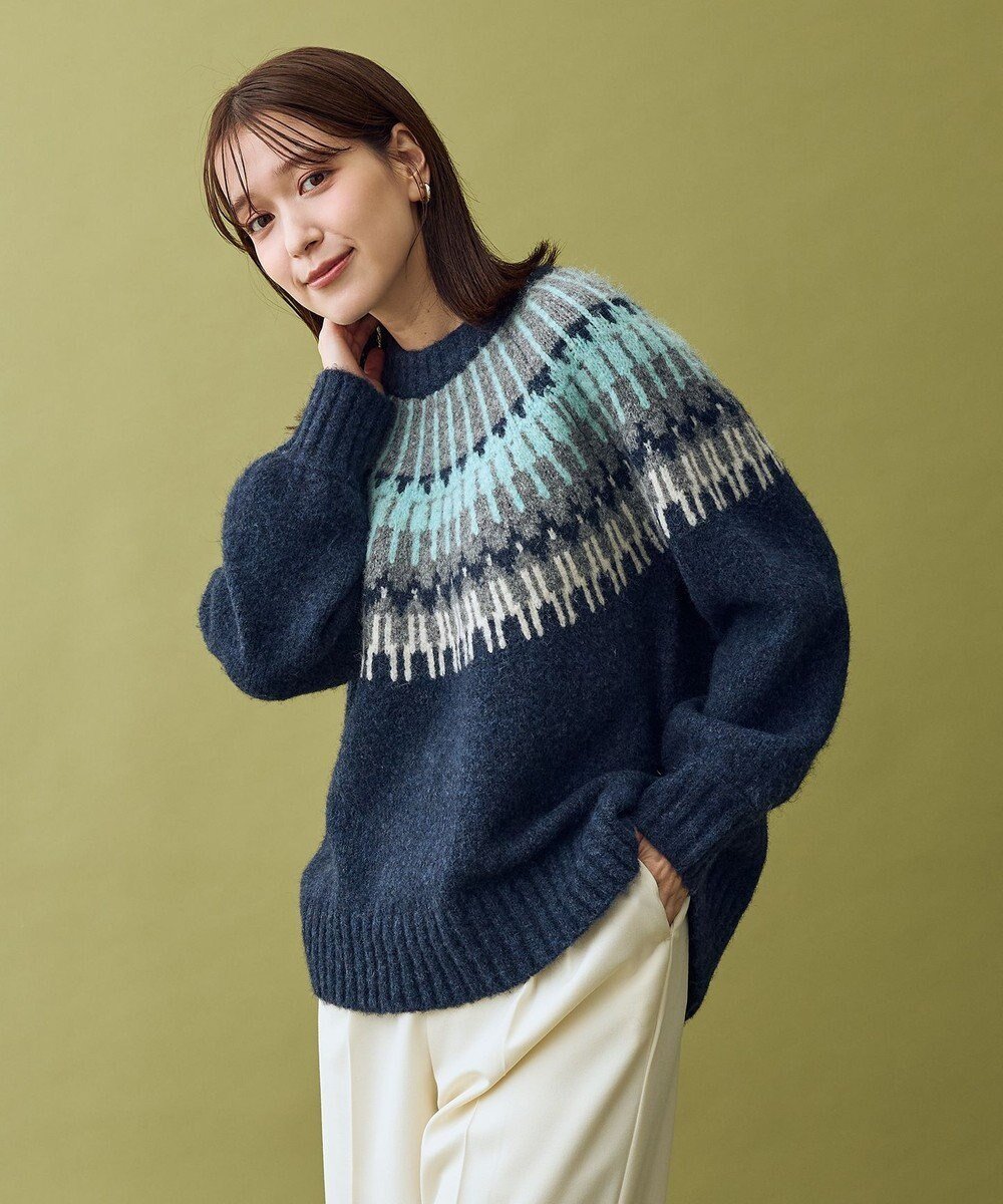 【エニー/ANY】のノルディックパターンニット インテリア・キッズ・メンズ・レディースファッション・服の通販 founy(ファニー) 　ファッション　Fashion　レディースファッション　Fashion for Women　トップス・カットソー　Cut & Sew Tops　ニット　Knit Tops & Sweaters　洗える　Machine Washable　シンプル　Simple, Minimal　スラックス　Slacks, Dress Pants　セーター　Sweater, Knitwear　デニム　Denim, Jeans Material　トレンド　Trend, Trending Now　ボトム　Bottoms, Lower Wear　ロング　Long, Long-Length　A/W・秋冬　Autumn/Winter　ホリデーシーズン　Holiday Season　ネイビー|ID: prp329100004763082 ipo3291000000034474395