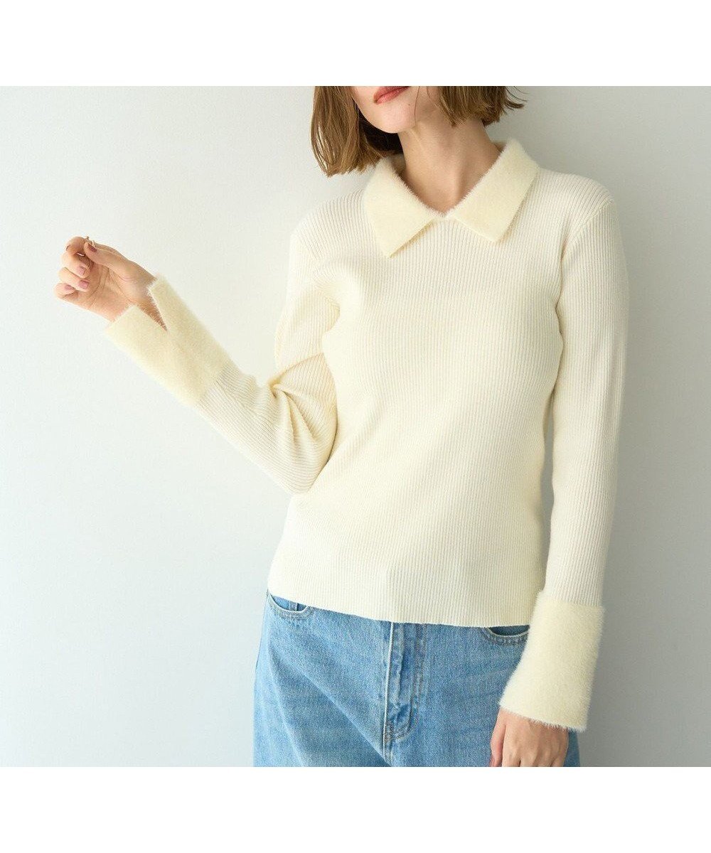 【イェッカ ヴェッカ/YECCA VECCA】のフェザー襟スパンコールニット インテリア・キッズ・メンズ・レディースファッション・服の通販 founy(ファニー) 　ファッション　Fashion　レディースファッション　Fashion for Women　トップス・カットソー　Cut & Sew Tops　ニット　Knit Tops & Sweaters　おすすめ　Recommended / Our Picks　スパンコール　Sequins, Sequin Embellishment　セーター　Sweater, Knitwear　フィット　Fit, Slim Fit　フェザー　Feather, Feather Detail　フェザーヤーン　Feather Yarn, Fluffy Yarn　フレア　Flare, Flared　ポケット　Pocket, Pocket Detail　ワイド　Wide, Wide Fit　エレガント 上品　Elegant　A/W・秋冬　Autumn/Winter　Ivory|ID: prp329100004763084 ipo3291000000034474403