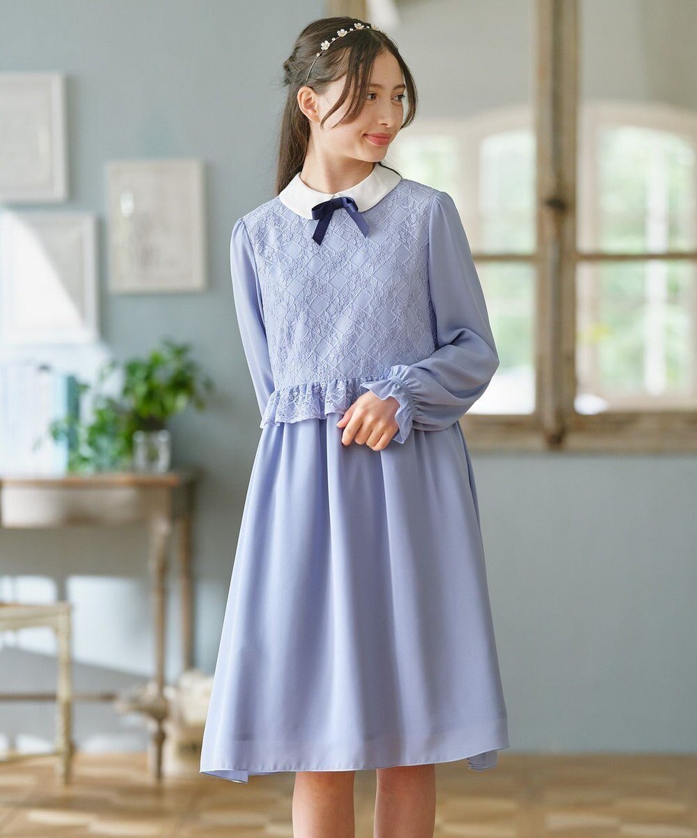 【組曲 / KIDS/KUMIKYOKU】の【150-170㎝】 レースワンピース インテリア・キッズ・メンズ・レディースファッション・服の通販 founy(ファニー) 　ファッション　Fashion　キッズファッション　Fashion for Kids　ワンピース　Dresses　ギャザー　Gathered, Ruffled　シフォン　Chiffon, Lightweight Fabric　ジョーゼット　Georgette, Semi-Sheer Fabric　セレモニー　Ceremony　ドレス　Dress, One-Piece　レース　Lace, Lace Fabric　エレガント 上品　Elegant　夏　Summer　春　Spring　S/S・春夏　SS, Spring/Summer, Warm Season　サックスブルー|ID: prp329100004763682 ipo3291000000034484377