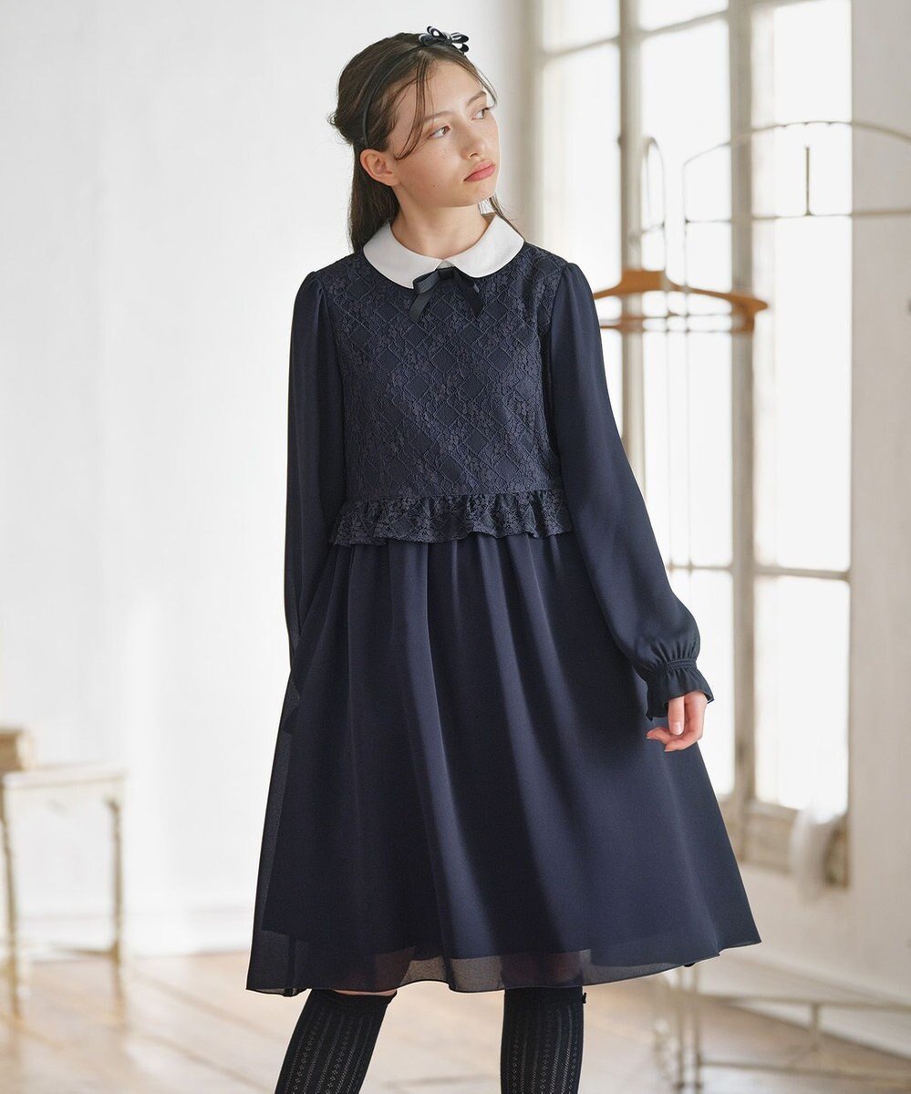 【組曲 / KIDS/KUMIKYOKU】の【150-170㎝】 レースワンピース インテリア・キッズ・メンズ・レディースファッション・服の通販 founy(ファニー) 　ファッション　Fashion　キッズファッション　Fashion for Kids　ワンピース　Dresses　ギャザー　Gathered, Ruffled　シフォン　Chiffon, Lightweight Fabric　ジョーゼット　Georgette, Semi-Sheer Fabric　セレモニー　Ceremony　ドレス　Dress, One-Piece　レース　Lace, Lace Fabric　エレガント 上品　Elegant　夏　Summer　春　Spring　S/S・春夏　SS, Spring/Summer, Warm Season　ネイビー|ID: prp329100004763682 ipo3291000000034484378
