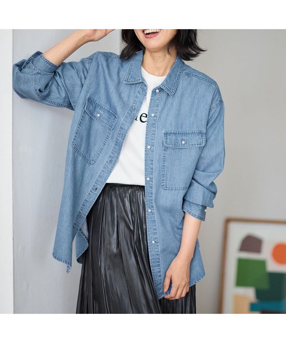 【エニー/ANY】の【洗濯機可】パールボタンデニムシャツ インテリア・キッズ・メンズ・レディースファッション・服の通販 founy(ファニー) 　ファッション　Fashion　レディースファッション　Fashion for Women　トップス・カットソー　Cut & Sew Tops　シャツ・ブラウス・オフィスカジュアル　Elegant Blouses & Button-Ups　おすすめ　Recommended / Our Picks　クラシカル　Classical, Vintage-Inspired　シンプル　Simple, Minimal　デニム　Denim, Jeans Material　パール　Pearl, Pearl Accent　A/W・秋冬　Autumn/Winter　羽織　Haori, Light Jacket　インディゴ|ID: prp329100004763712 ipo3291000000034484562