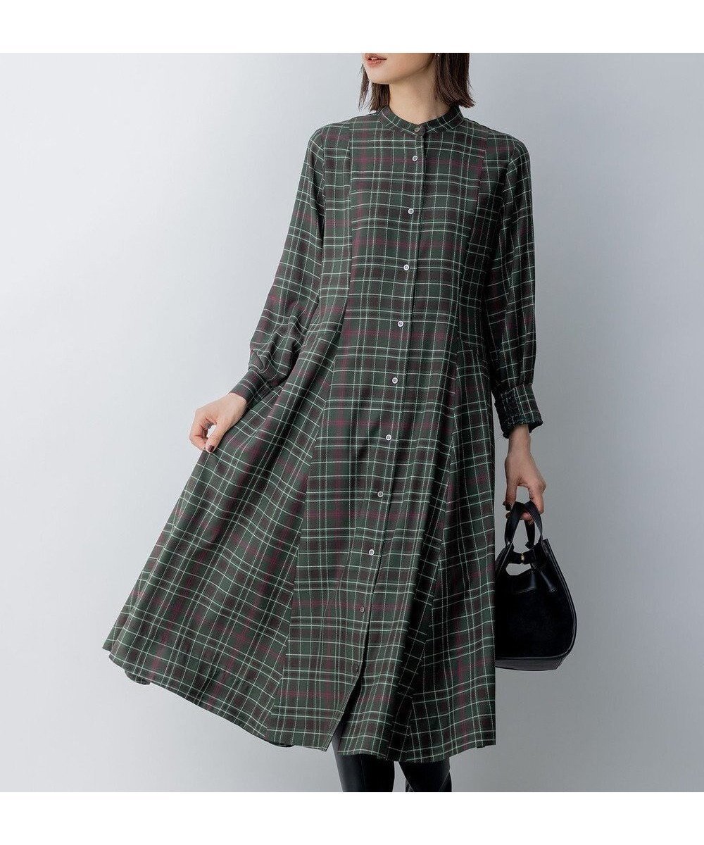 【組曲/KUMIKYOKU】のシアーツイルチェック ワンピース インテリア・キッズ・メンズ・レディースファッション・服の通販 founy(ファニー) ファッション Fashion レディースファッション Fashion for Women ワンピース Dresses キュプラ Cupro, Eco Fabric シンプル Simple, Minimal チェック Check, Plaid, Tartan ドレープ Drape, Draping Fabric パターン Pattern, Design Print フレア Flare, Flared リボン Ribbon, Bow A/W・秋冬 Autumn/Winter エレガント 上品 Elegant グリーン系9|ID: prp329100004763717 ipo3291000000034484583