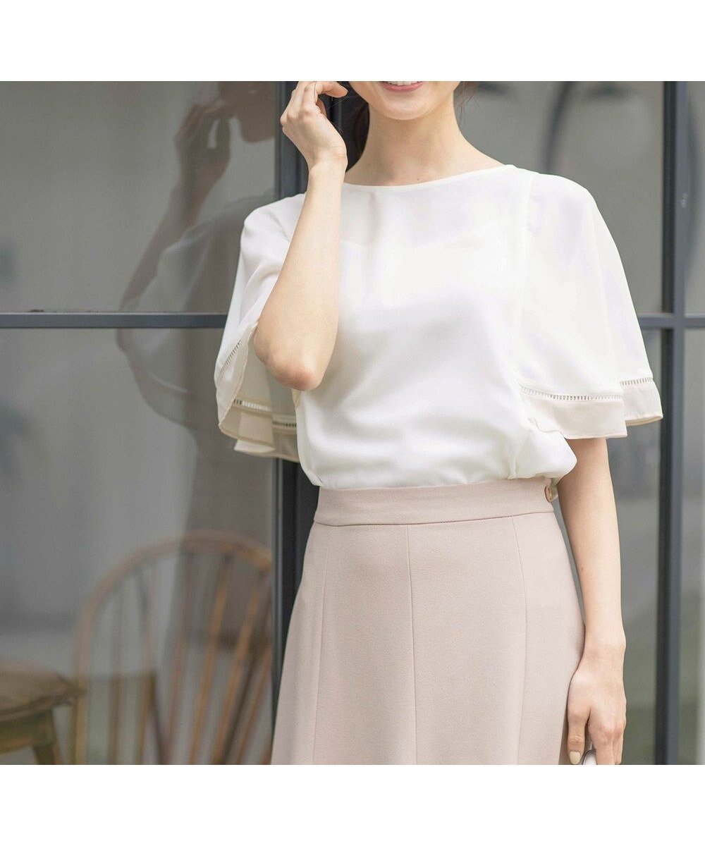 【エニィ スィス/any SiS】の【洗える】フレアスリーブ ブラウス 人気、トレンドファッション・服の通販 founy(ファニー) 　ファッション　Fashion　レディースファッション　Fashion for Women　トップス・カットソー　Cut & Sew Tops　シャツ・ブラウス・オフィスカジュアル　Elegant Blouses & Button-Ups　シフォン　Chiffon, Lightweight Fabric　ジョーゼット　Georgette, Semi-Sheer Fabric　スリーブ　Sleeve, Long Sleeve / Short Sleeve　デコルテ　Décolleté, Neckline　フレア　Flare, Flared　切替　Switching, Contrast Panel　夏　Summer　定番　Standard, Basic Item　春　Spring　S/S・春夏　SS, Spring/Summer, Warm Season　洗える　Machine Washable　ビジネス 仕事 通勤　Business / Work / Commuting　 other-1|ID: prp329100004763720 ipo3291000000034484636