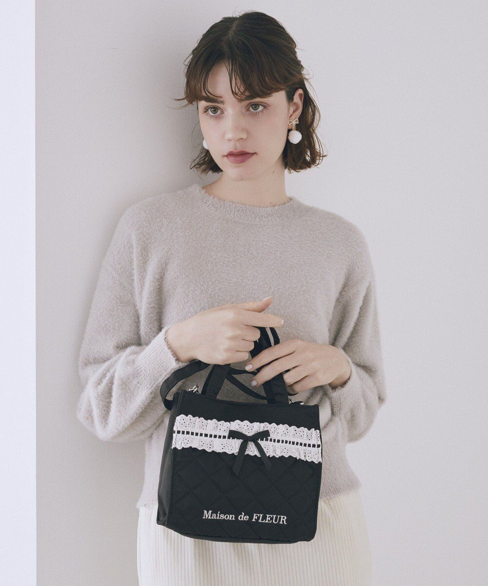 【メゾンドフルール/Maison de FLEUR】のコットンフリル2Wayトートバッグ インテリア・キッズ・メンズ・レディースファッション・服の通販 founy(ファニー) 　ファッション　Fashion　レディースファッション　Fashion for Women　バッグ　Bags　ガーリー　Girly, Feminine Style　コンパクト　Compact, Small Size　スクエア　Square, Square Shape　フォルム　Silhouette, Form　フリル　Frill, Ruffle　ポケット　Pocket, Pocket Detail　マグネット　Magnet, Magnetic Closure　リボン　Ribbon, Bow　レース　Lace, Lace Fabric　Black|ID: prp329100004763773 ipo3291000000034484899