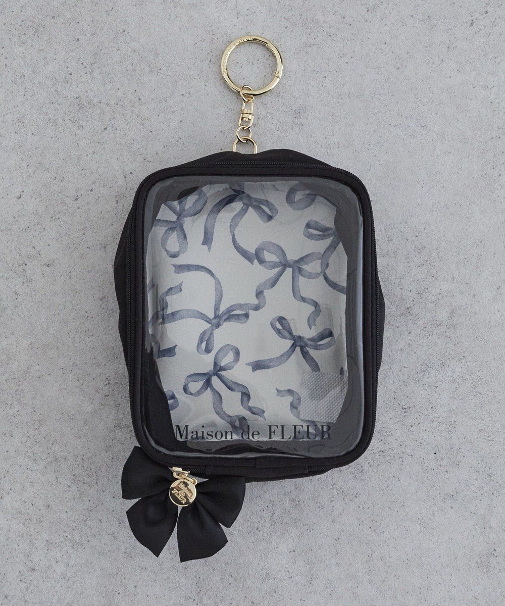 【メゾンドフルール/Maison de FLEUR】のリボンプリントクリアポーチ インテリア・キッズ・メンズ・レディースファッション・服の通販 founy(ファニー) 　ファッション　Fashion　レディースファッション　Fashion for Women　ミニ財布・二つ折り財布　Wallets & Card Cases　ポーチ&ミニバッグ　Pouches & Mini Bags　サテン　Satin, Glossy Fabric　財布　Wallet, Purse　チャーム　Charm, Pendant　人気　Popular, Best Seller　ポーチ　Pouch, Small Case　リボン　Ribbon, Bow　おすすめ　Recommended / Our Picks　Black|ID: prp329100004763779 ipo3291000000034484925