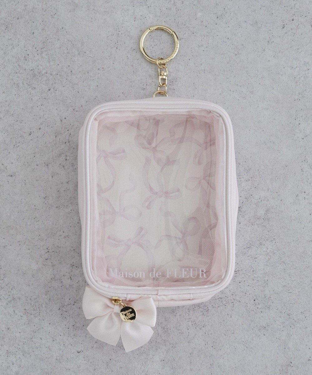 【メゾンドフルール/Maison de FLEUR】のリボンプリントクリアポーチ インテリア・キッズ・メンズ・レディースファッション・服の通販 founy(ファニー) 　ファッション　Fashion　レディースファッション　Fashion for Women　ミニ財布・二つ折り財布　Wallets & Card Cases　ポーチ&ミニバッグ　Pouches & Mini Bags　サテン　Satin, Glossy Fabric　財布　Wallet, Purse　チャーム　Charm, Pendant　人気　Popular, Best Seller　ポーチ　Pouch, Small Case　リボン　Ribbon, Bow　おすすめ　Recommended / Our Picks　Pink|ID: prp329100004763779 ipo3291000000034484926