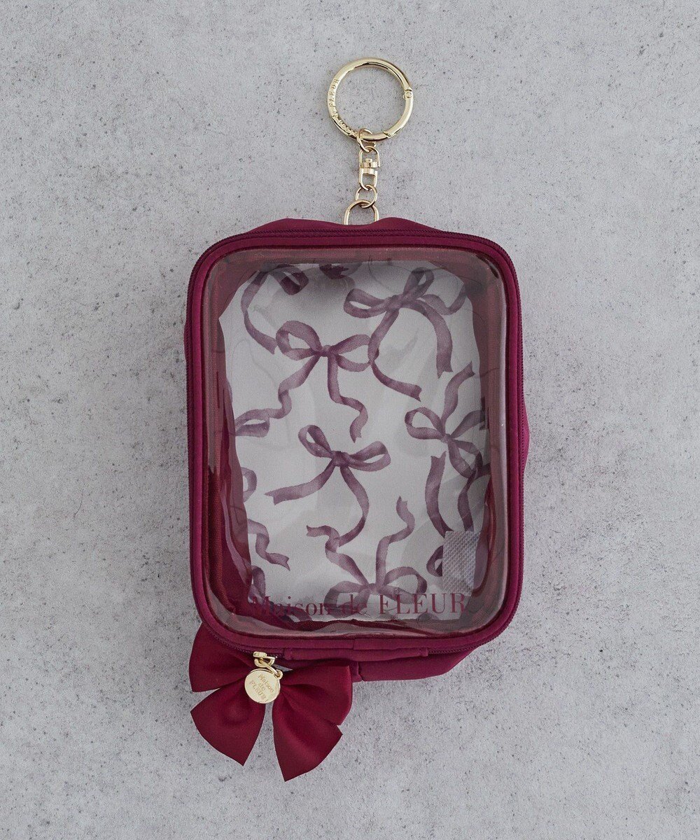 【メゾンドフルール/Maison de FLEUR】のリボンプリントクリアポーチ インテリア・キッズ・メンズ・レディースファッション・服の通販 founy(ファニー) 　ファッション　Fashion　レディースファッション　Fashion for Women　ミニ財布・二つ折り財布　Wallets & Card Cases　ポーチ&ミニバッグ　Pouches & Mini Bags　サテン　Satin, Glossy Fabric　財布　Wallet, Purse　チャーム　Charm, Pendant　人気　Popular, Best Seller　ポーチ　Pouch, Small Case　リボン　Ribbon, Bow　おすすめ　Recommended / Our Picks　Red|ID: prp329100004763779 ipo3291000000034484927