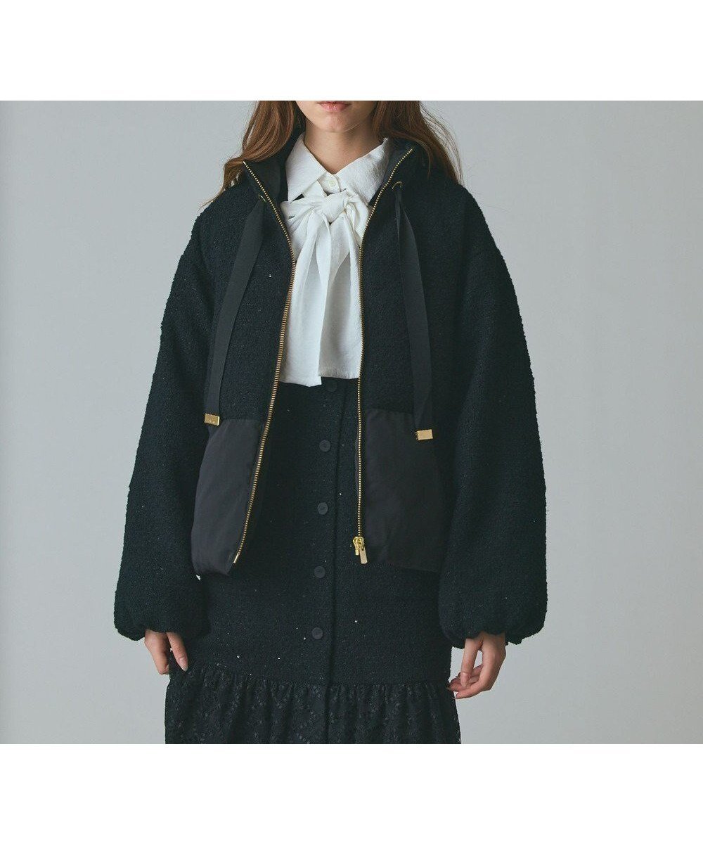 【グレース コンチネンタル/GRACE CONTINENTAL】のツイードコンビパフィーブルゾン インテリア・キッズ・メンズ・レディースファッション・服の通販 founy(ファニー) 　ファッション　Fashion　レディースファッション　Fashion for Women　アウター　Coat / Outerwear Collection　レディースジャケット・軽アウター　Jackets　ブルゾンジャケット・スポーティアウター　Blouson Jackets　シンプル　Simple, Minimal　ジャケット　Jacket, Outerwear　スパンコール　Sequins, Sequin Embellishment　タフタ　Taffeta, Structured Fabric　ダウン　Down, Puffer　ツイード　Twill, Twill Weave　フェザー　Feather, Feather Detail　ブルゾン　Blouson, Bomber Jacket　別注　Limited Edition, Custom Order　メタル　Metal, Metal Parts　冬　Winter / This Winter　A/W・秋冬　Autumn/Winter　エレガント 上品　Elegant　ブラック|ID: prp329100004763808 ipo3291000000034485089