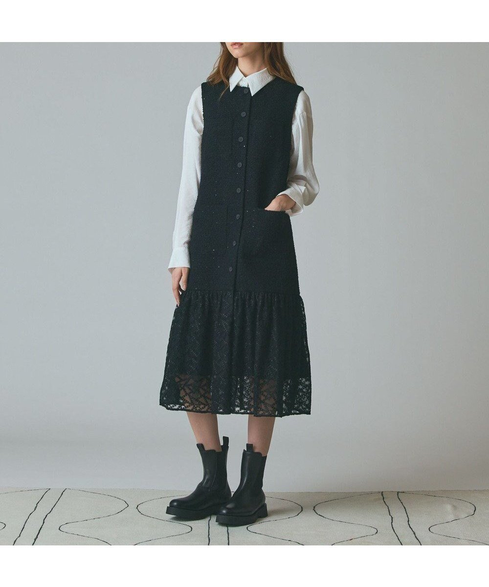 【グレース コンチネンタル/GRACE CONTINENTAL】のチュールコンビツイードワンピース インテリア・キッズ・メンズ・レディースファッション・服の通販 founy(ファニー) ファッション Fashion レディースファッション Fashion for Women ワンピース Dresses エレガント 上品 Elegant スパンコール Sequins, Sequin Embellishment スペシャル Special, Limited Edition スマート Smart, Elegant チュール Tulip, Tulip Motif ツイード Twill, Twill Weave ドッキング Docking, Mixed Material ドレス Dress, One-Piece フロント Front, Front Design 別注 Limited Edition, Custom Order モチーフ Motif, Design Theme リュクス Luxury, Elegant, High-End, Chic ホリデーシーズン Holiday Season ブラック|ID: prp329100004763810 ipo3291000000034485097