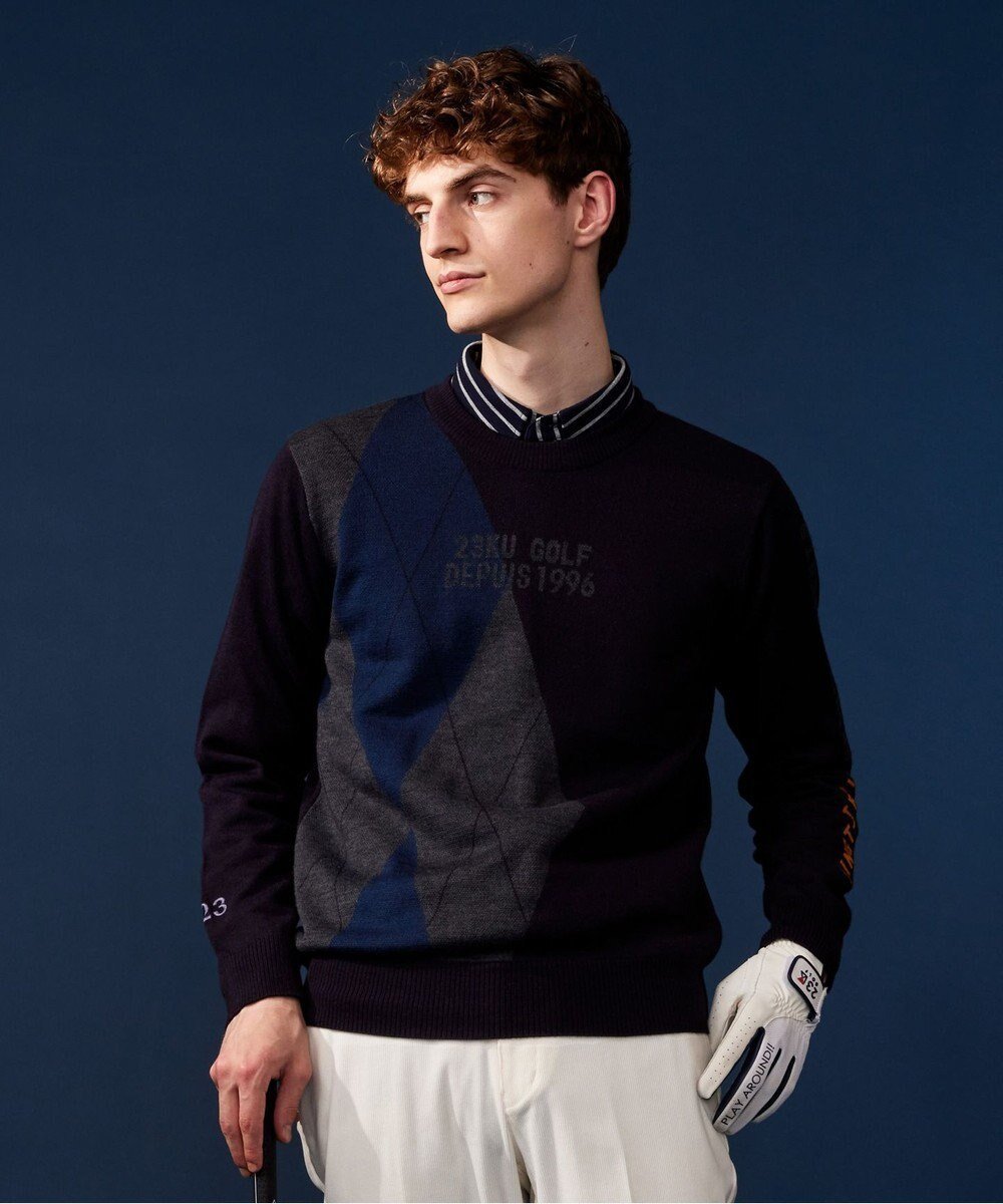 【23区 ゴルフ/23区GOLF / MEN】の【MEN】【ウォッシャブル】ウールブレンド アーガイル ニット インテリア・キッズ・メンズ・レディースファッション・服の通販 founy(ファニー) 　ファッション　Fashion　メンズファッション　Fashion for Men　トップス・カットソー　Cut & Sew Tops　ニット・セーター / 定番トップス　Knit Tops & Sweaters　アクリル　Acrylic Material　ウォッシャブル　Machine Washable　グラフィック　Graphic, Graphic Design　スペシャル　Special, Limited Edition　スポーティ　Sporty, Casual Athletic　センター　Center, Center Line　セーター　Sweater, Knitwear　エレガント 上品　Elegant　秋　Autumn　A/W・秋冬　Autumn/Winter　ネイビー系5|ID: prp329100004764823 ipo3291000000034495695