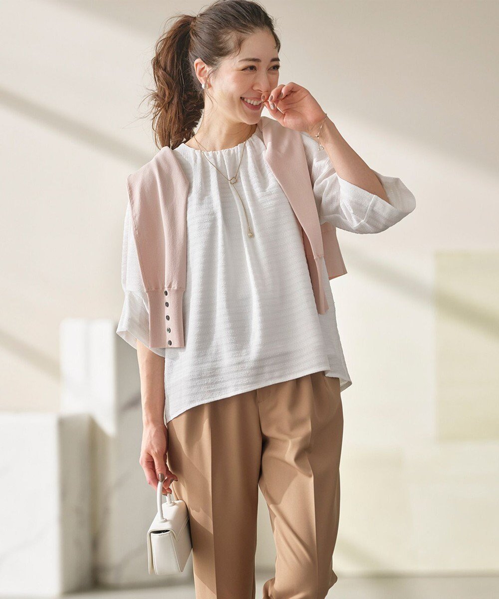 【組曲/KUMIKYOKU】の【WEB限定】ボーダージャガード タック袖ブラウス 人気、トレンドファッション・服の通販 founy(ファニー) ファッション Fashion レディースファッション Fashion for Women トップス・カットソー Cut & Sew Tops シャツ・ブラウス・オフィスカジュアル Elegant Blouses & Button-Ups ギャザー Gathered, Ruffled ストレッチ Stretch, Stretchy Fabric スリーブ Sleeve, Long Sleeve / Short Sleeve ドレープ Drape, Draping Fabric ボーダー Border, Stripe ビジネス 仕事 通勤 Business / Work / Commuting A/W・秋冬 Autumn/Winter other-1|ID: prp329100004764839 ipo3291000000034495806