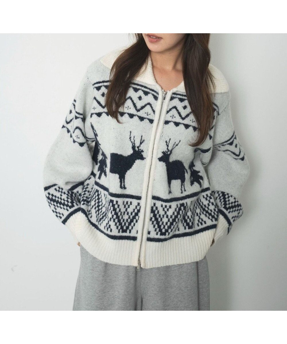 【ウィゴー/WEGO】の雪柄ダブルジップニット 人気、トレンドファッション・服の通販 founy(ファニー) 　ファッション　Fashion　レディースファッション　Fashion for Women　トップス・カットソー　Cut & Sew Tops　ニット　Knit Tops & Sweaters　カーディガン・羽織り　Layered Style Cardigans　インナー　Innerwear　ウォーム　Warm Fabric　春　Spring　秋　Autumn　カーディガン　Cardigan, Knitwear　ジップ　Zip, Zipper　スマホ　Smartphone, Mobile Device　定番　Standard, Basic Item　長袖　Long Sleeve, Full Sleeve　マフラー　Scarf, Muffler　モダン　Modern, Contemporary　ワイド　Wide, Wide Fit　冬　Winter / This Winter　A/W・秋冬　Autumn/Winter　おすすめ　Recommended / Our Picks　 other-1|ID: prp329100004764859 ipo3291000000034495948