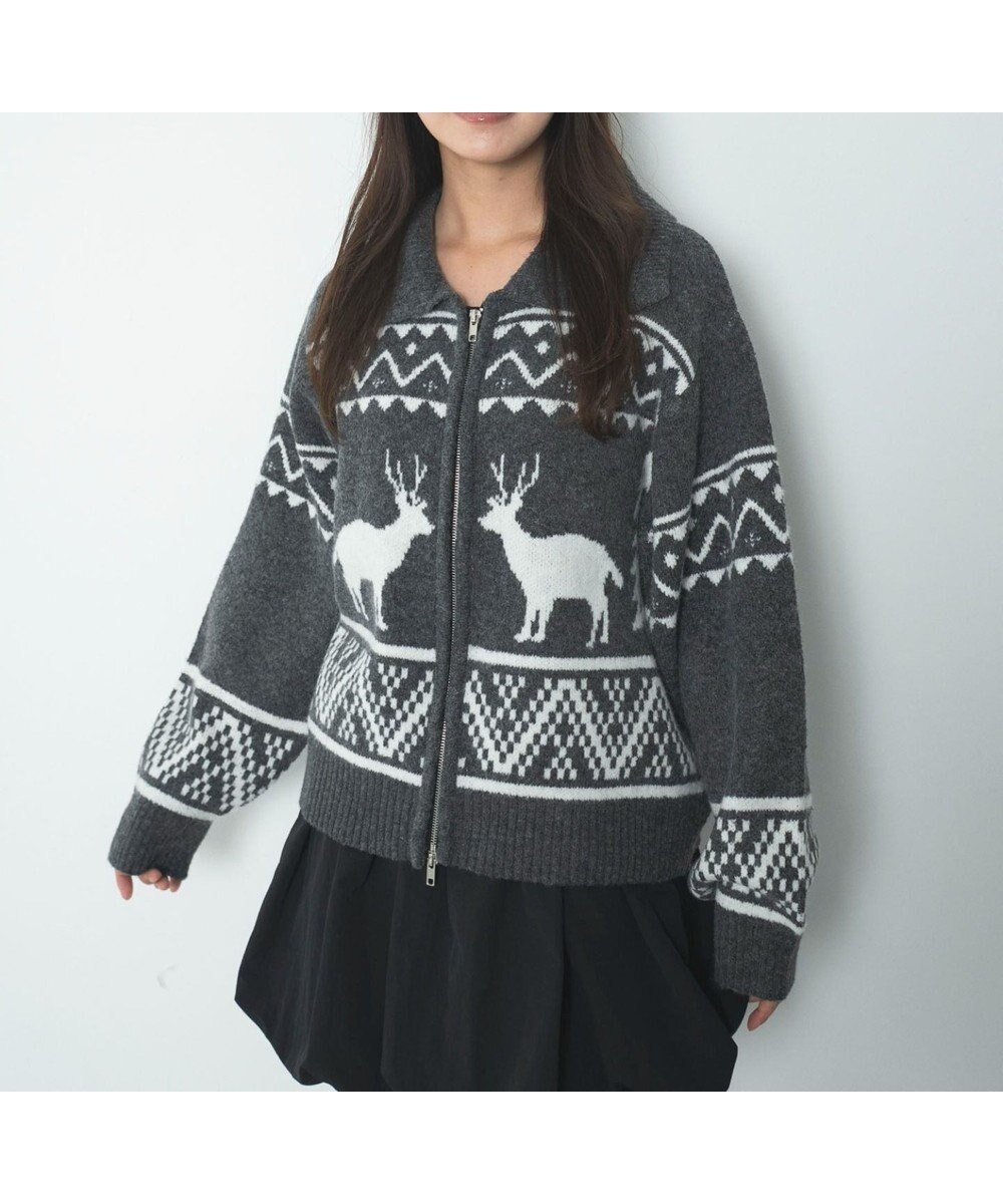 【ウィゴー/WEGO】の雪柄ダブルジップニット インテリア・キッズ・メンズ・レディースファッション・服の通販 founy(ファニー) 　ファッション　Fashion　レディースファッション　Fashion for Women　トップス・カットソー　Cut & Sew Tops　ニット　Knit Tops & Sweaters　カーディガン・羽織り　Layered Style Cardigans　インナー　Innerwear　ウォーム　Warm Fabric　春　Spring　秋　Autumn　カーディガン　Cardigan, Knitwear　ジップ　Zip, Zipper　スマホ　Smartphone, Mobile Device　定番　Standard, Basic Item　長袖　Long Sleeve, Full Sleeve　マフラー　Scarf, Muffler　モダン　Modern, Contemporary　ワイド　Wide, Wide Fit　冬　Winter / This Winter　A/W・秋冬　Autumn/Winter　おすすめ　Recommended / Our Picks　ダークグレー|ID: prp329100004764859 ipo3291000000034495950