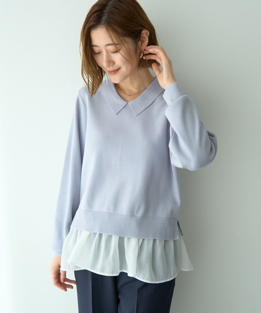 【イェッカ ヴェッカ/YECCA VECCA】の2way襟付きフリルレイヤードニット インテリア・キッズ・メンズ・レディースファッション・服の通販 founy(ファニー) ファッション Fashion レディースファッション Fashion for Women トップス・カットソー Cut & Sew Tops ニット Knit Tops & Sweaters セーター Sweater, Knitwear パール Pearl, Pearl Accent フリル Frill, Ruffle ポケット Pocket, Pocket Detail エレガント 上品 Elegant A/W・秋冬 Autumn/Winter Light Blue|ID: prp329100004764890 ipo3291000000034496104