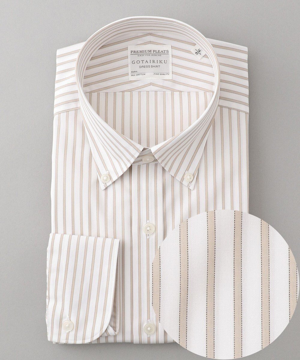 【五大陸/gotairiku / MEN】の【形態安定】PREMIUMPLEATS_ボタンダウンカラー 通年ドレスシャツ インテリア・キッズ・メンズ・レディースファッション・服の通販 founy(ファニー) ファッション Fashion メンズファッション Fashion for Men トップス・カットソー Cut & Sew Tops メンズシャツ Shirts スーピマ Supima, Premium Cotton ドレス Dress, One-Piece レギュラー Regular, Standard Fit A/W・秋冬 Autumn/Winter S/S・春夏 SS, Spring/Summer, Warm Season 夏 Summer ベージュ系1|ID: prp329100004765928 ipo3291000000034505186