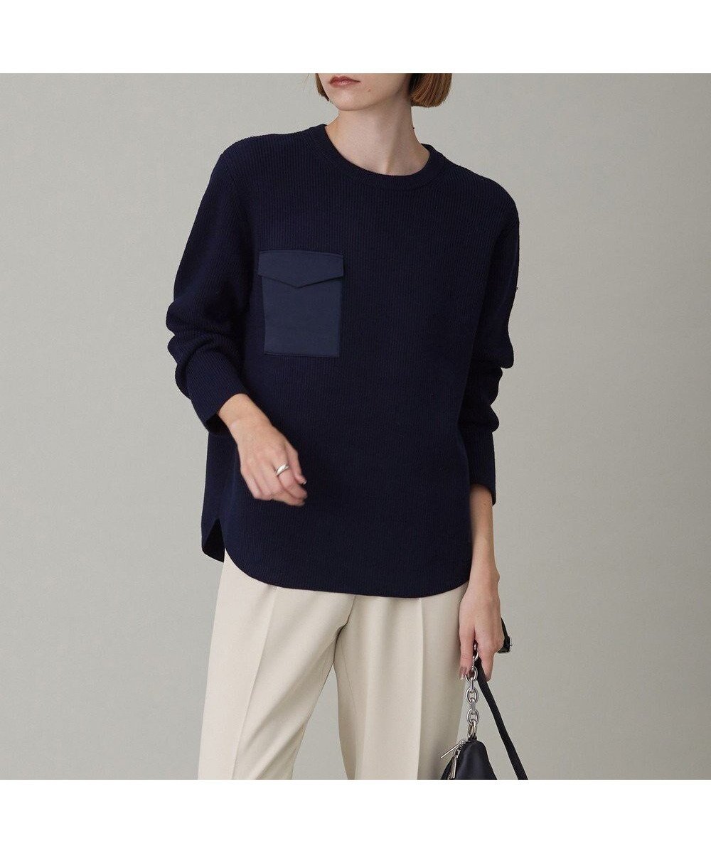 【アイシービー/iCB】の【WEB限定・洗える】ウールポリエステル クルーネックプルオーバー インテリア・キッズ・メンズ・レディースファッション・服の通販 founy(ファニー) ファッション Fashion レディースファッション Fashion for Women トップス・カットソー Cut & Sew Tops ニット Knit Tops & Sweaters カジュアルプルオーバー・ニットトップス Pullovers & Knit Tops / Casual Pullovers 洗える Machine Washable 畦 Ribbed Knit コンパクト Compact, Small Size サテン Satin, Glossy Fabric セーター Sweater, Knitwear ポケット Pocket, Pocket Detail A/W・秋冬 Autumn/Winter 2023年 2023 2023-2024秋冬・A/W Autumn/Winter 2023–24 AW23–24 ネイビー系|ID: prp329100004765936 ipo3291000000034505244