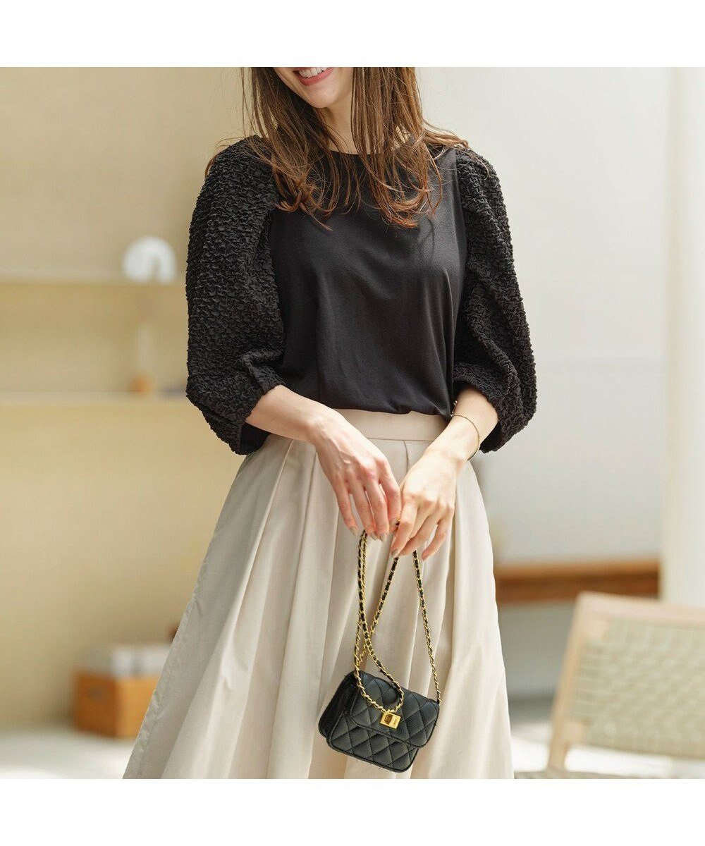 【組曲/KUMIKYOKU】のシャーリングシフォン袖 トップス インテリア・キッズ・メンズ・レディースファッション・服の通販 founy(ファニー) ファッション Fashion レディースファッション Fashion for Women トップス・カットソー Cut & Sew Tops シャツ・ブラウス・オフィスカジュアル Elegant Blouses & Button-Ups ロングTシャツ・Tシャツ Longline T-Shirts & Tees カットソー・ベーシックTシャツ Cut-and-Sewn Tops / Stretch Tees & Basics カットソー Cut and Sewn Top シフォン Chiffon, Lightweight Fabric シャーリング Shirring, Ruched ストレッチ Stretch, Stretchy Fabric スリーブ Sleeve, Long Sleeve / Short Sleeve バランス Balance, Style Balance ヘムライン Hemline, Bottom Cut ボトム Bottoms, Lower Wear A/W・秋冬 Autumn/Winter ブラック系|ID: prp329100004765940 ipo3291000000034505282