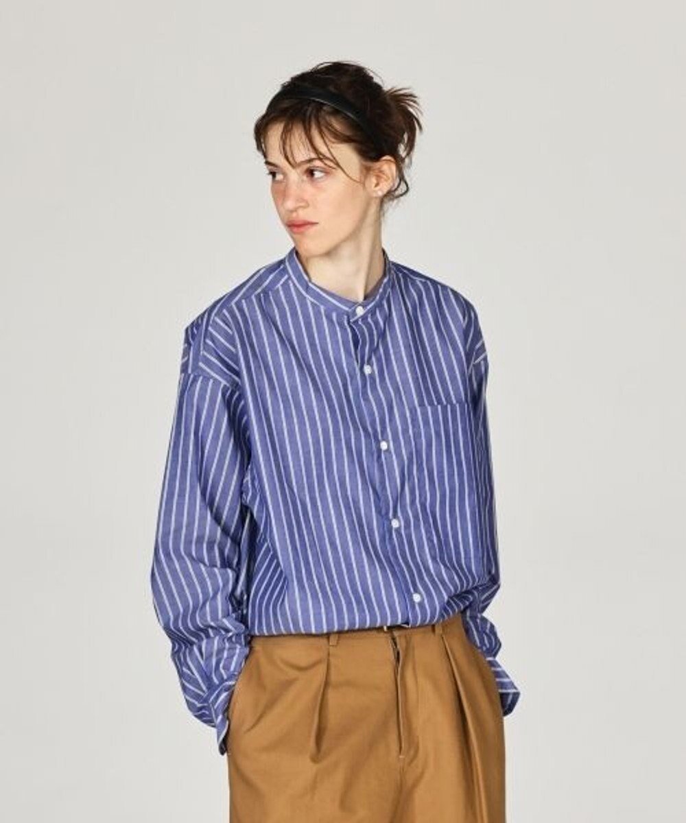 【リノ/LENO】のBAND COLLAR SHIRTS 《UNISEX》 バンドカラーシャツ インテリア・キッズ・メンズ・レディースファッション・服の通販 founy(ファニー) 　ファッション　Fashion　レディースファッション　Fashion for Women　トップス・カットソー　Cut & Sew Tops　シャツ・ブラウス・オフィスカジュアル　Elegant Blouses & Button-Ups　シンプル　Simple, Minimal　ジャケット　Jacket, Outerwear　ストライプ　Stripe, Striped Pattern　デニム　Denim, Jeans Material　フォルム　Silhouette, Form　ボックス　Boxy, Box Shape　無地　Plain, Solid Color　ユニセックス　Unisex, Genderless　A/W・秋冬　Autumn/Winter　S/S・春夏　SS, Spring/Summer, Warm Season　夏　Summer　BLUE STRIPE|ID: prp329100004765944 ipo3291000000034505343