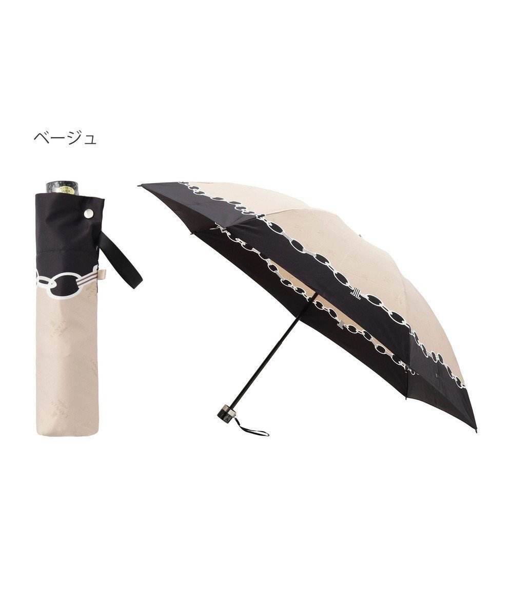 【ムーンバット/MOONBAT】のランバン オン ブルー 折りたたみ傘 チェーン柄サテンジャガードプリント 簡単開閉 インテリア・キッズ・メンズ・レディースファッション・服の通販 founy(ファニー) 　ファッション　Fashion　レディースファッション　Fashion for Women　レイングッズ・傘・晴雨兼用傘　Umbrellas & Rain Gear　チェーン　Chain, Chain Strap　ミックス　Mix, Mixed Style　傘　Umbrella, Parasol　ベージュ|ID: prp329100004766687 ipo3291000000034515493