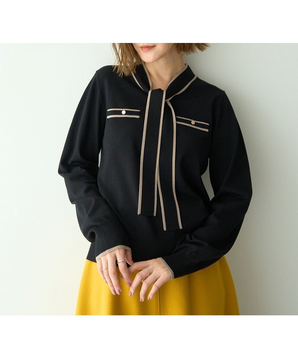 【イェッカ ヴェッカ/YECCA VECCA】の配色ボウタイニット インテリア・キッズ・メンズ・レディースファッション・服の通販 founy(ファニー) ファッション Fashion レディースファッション Fashion for Women トップス・カットソー Cut & Sew Tops ニット Knit Tops & Sweaters おすすめ Recommended / Our Picks セーター Sweater, Knitwear バランス Balance, Style Balance ボトム Bottoms, Lower Wear ポケット Pocket, Pocket Detail A/W・秋冬 Autumn/Winter Black|ID: prp329100004766714 ipo3291000000034515646