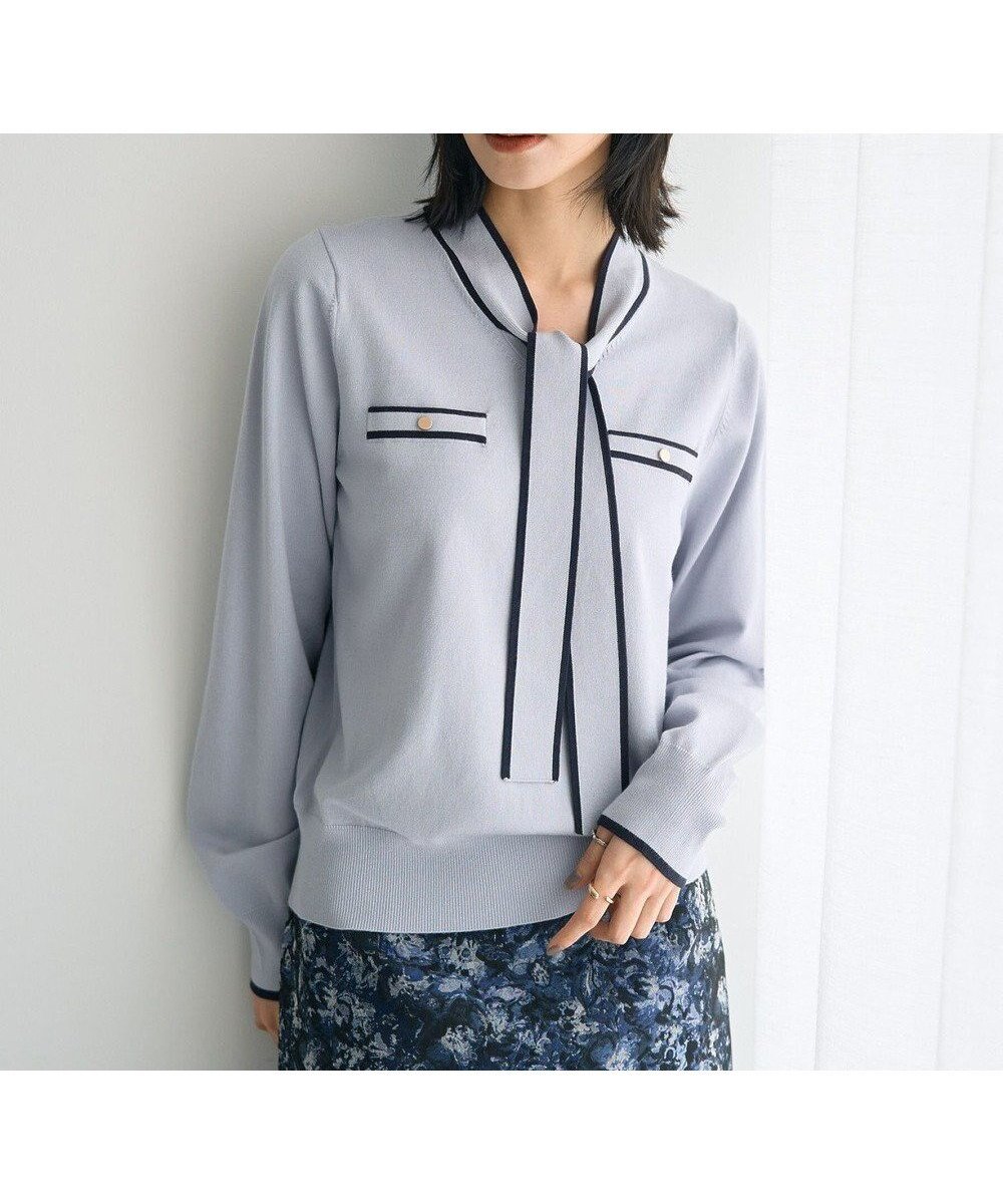 【イェッカ ヴェッカ/YECCA VECCA】の配色ボウタイニット インテリア・キッズ・メンズ・レディースファッション・服の通販 founy(ファニー) ファッション Fashion レディースファッション Fashion for Women トップス・カットソー Cut & Sew Tops ニット Knit Tops & Sweaters おすすめ Recommended / Our Picks セーター Sweater, Knitwear バランス Balance, Style Balance ボトム Bottoms, Lower Wear ポケット Pocket, Pocket Detail A/W・秋冬 Autumn/Winter Light Blue|ID: prp329100004766714 ipo3291000000034515649